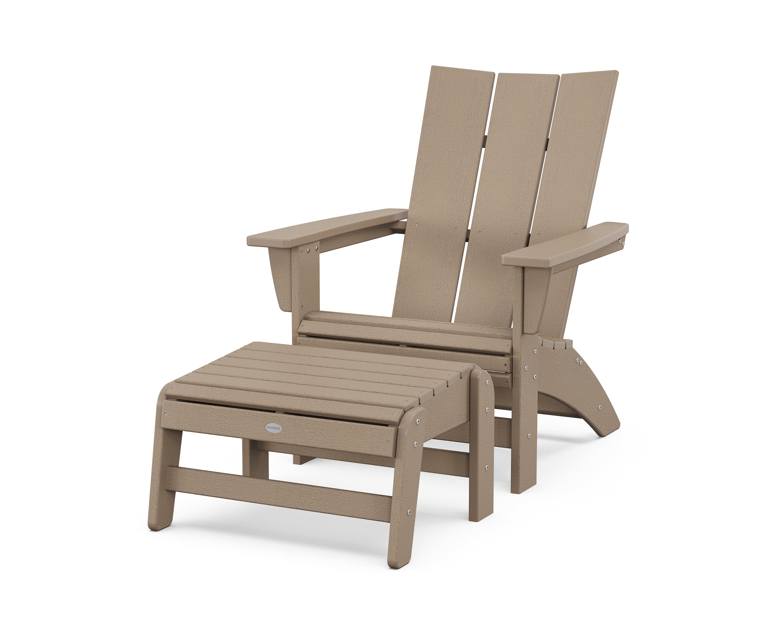 POLYWOOD Modern Grand Adirondack Chair with Ottoman in Vintage Sahara
