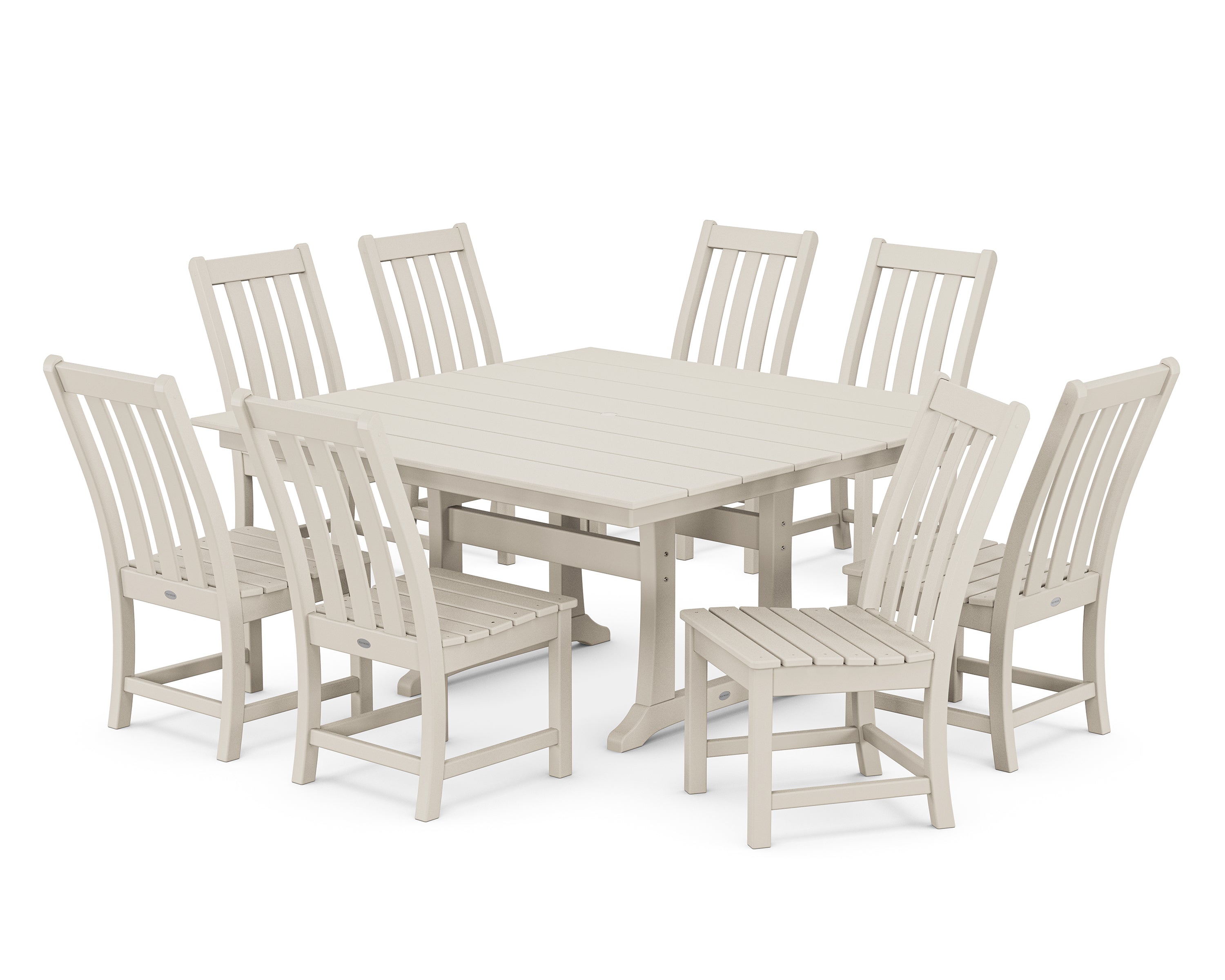 POLYWOOD Vineyard 9-Piece Farmhouse Trestle Dining Set in Sand