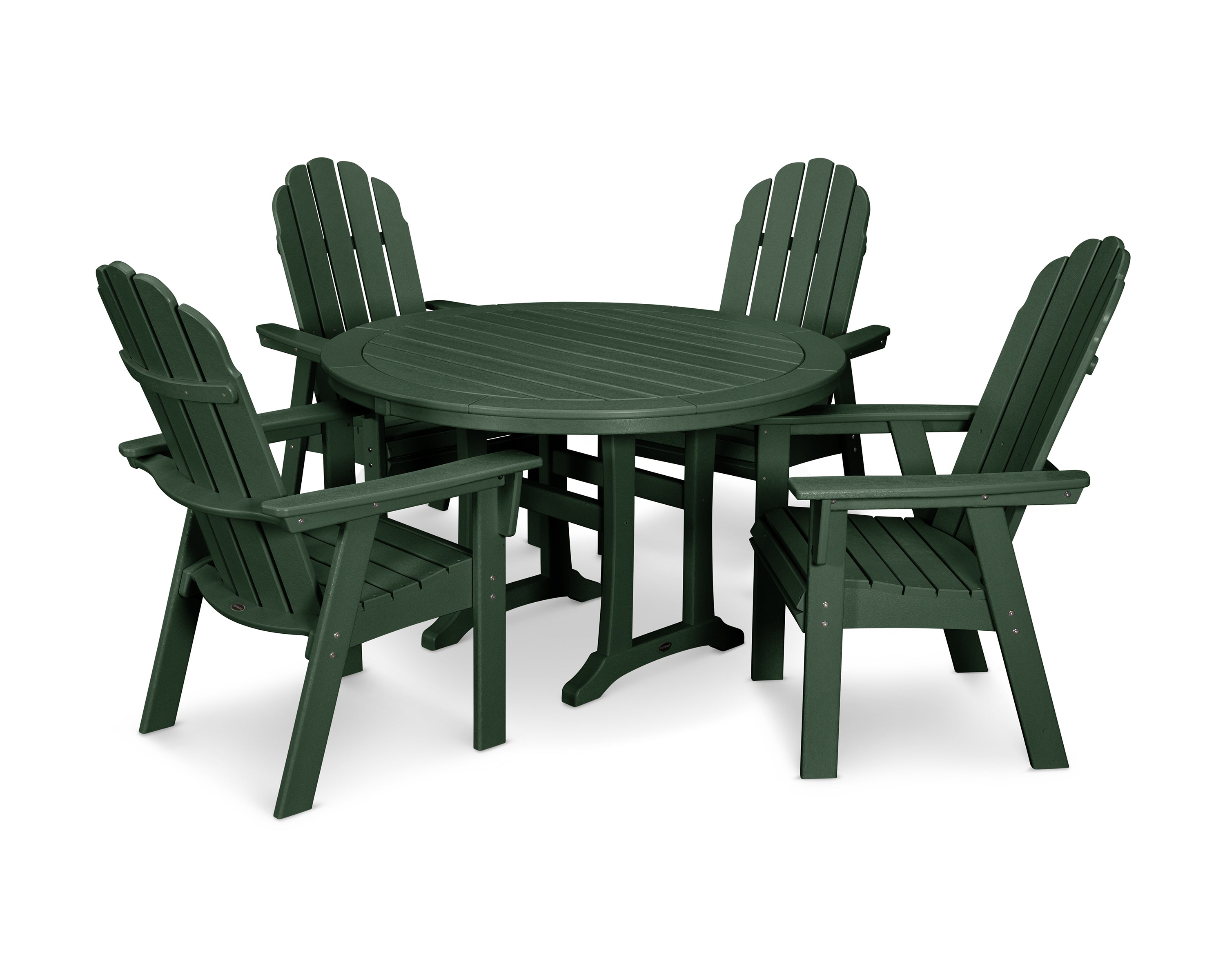 POLYWOOD® Vineyard Curveback Adirondack 5-Piece Nautical Trestle Dining Set in Green
