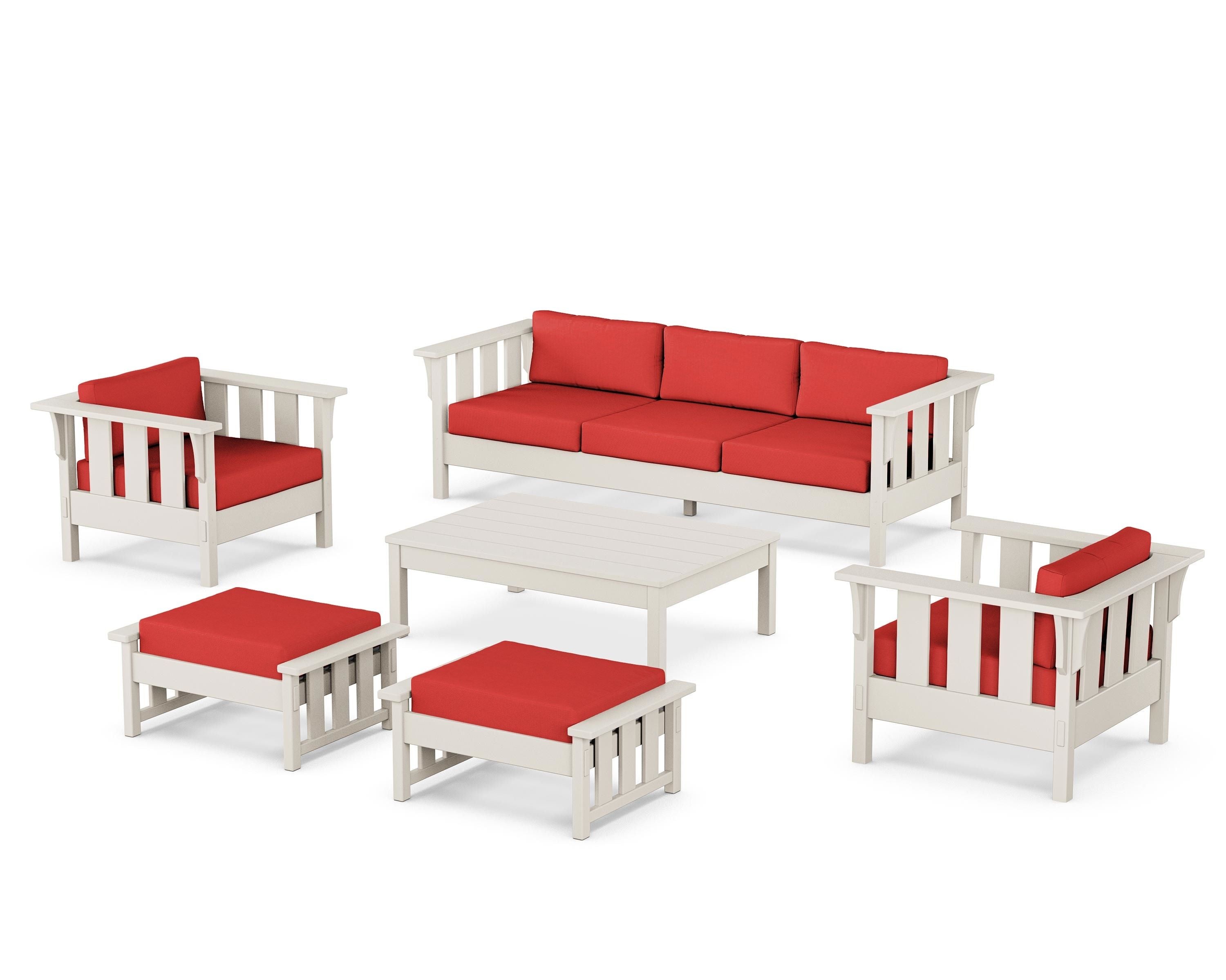 Martha Stewart by POLYWOOD Acadia 6-Piece Lounge Sofa Set in Sand / Crimson Linen