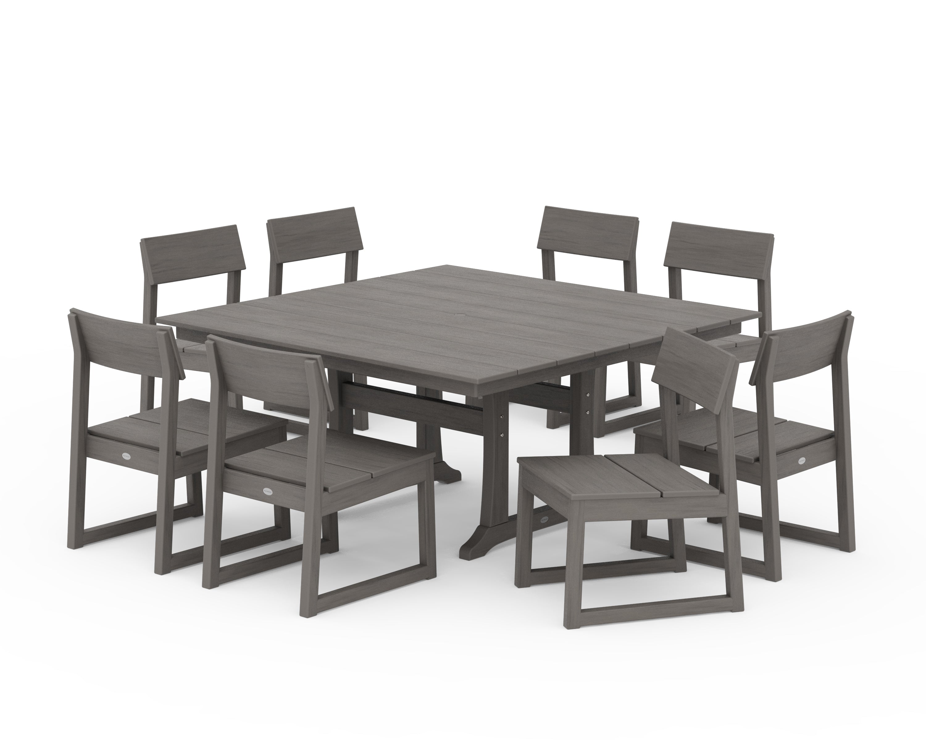 POLYWOOD EDGE 9-Piece Farmhouse Trestle Dining Set in Driftwood