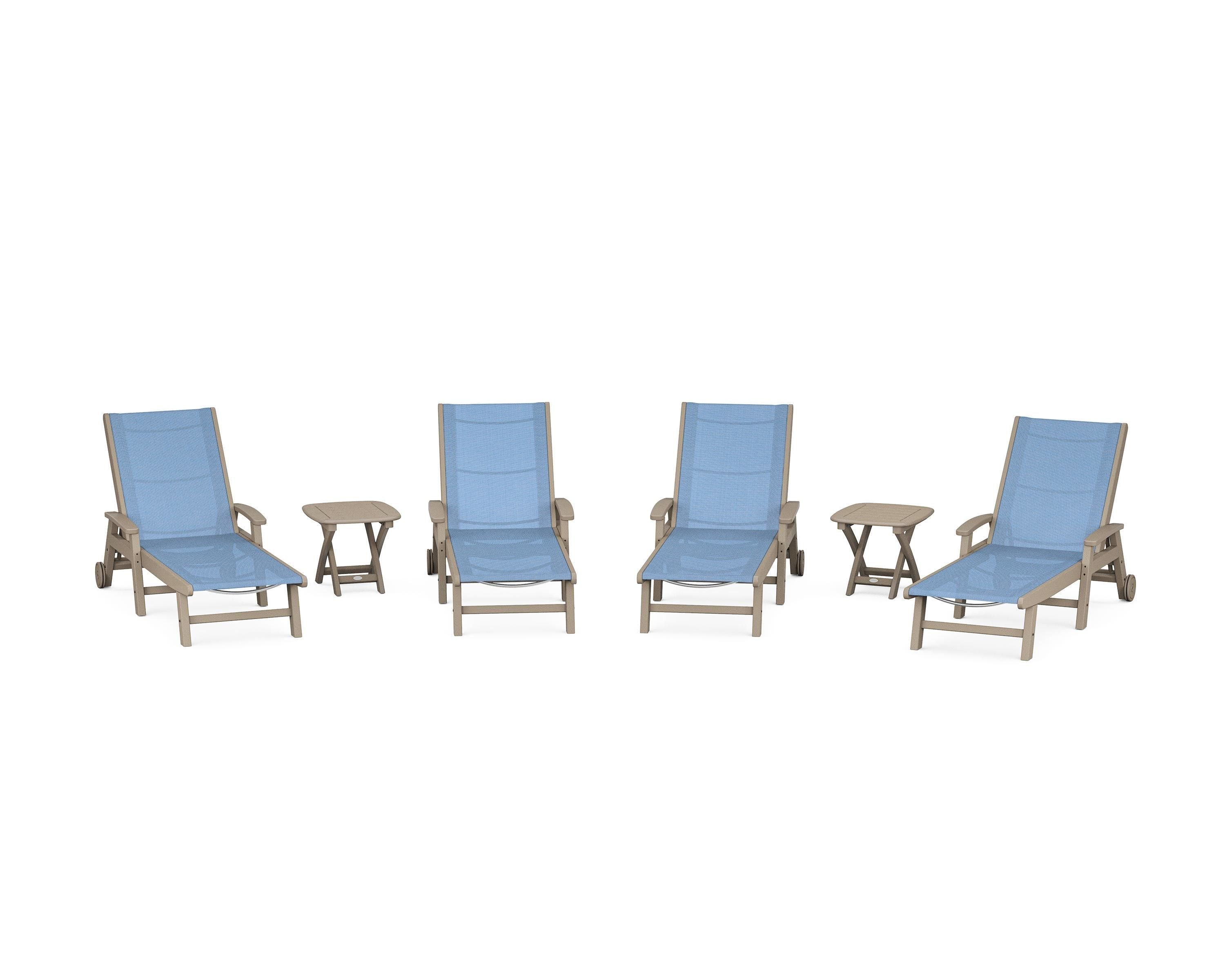 POLYWOOD Coastal Chaise 6-Piece Set with Wheels in Vintage Sahara / Poolside Sling