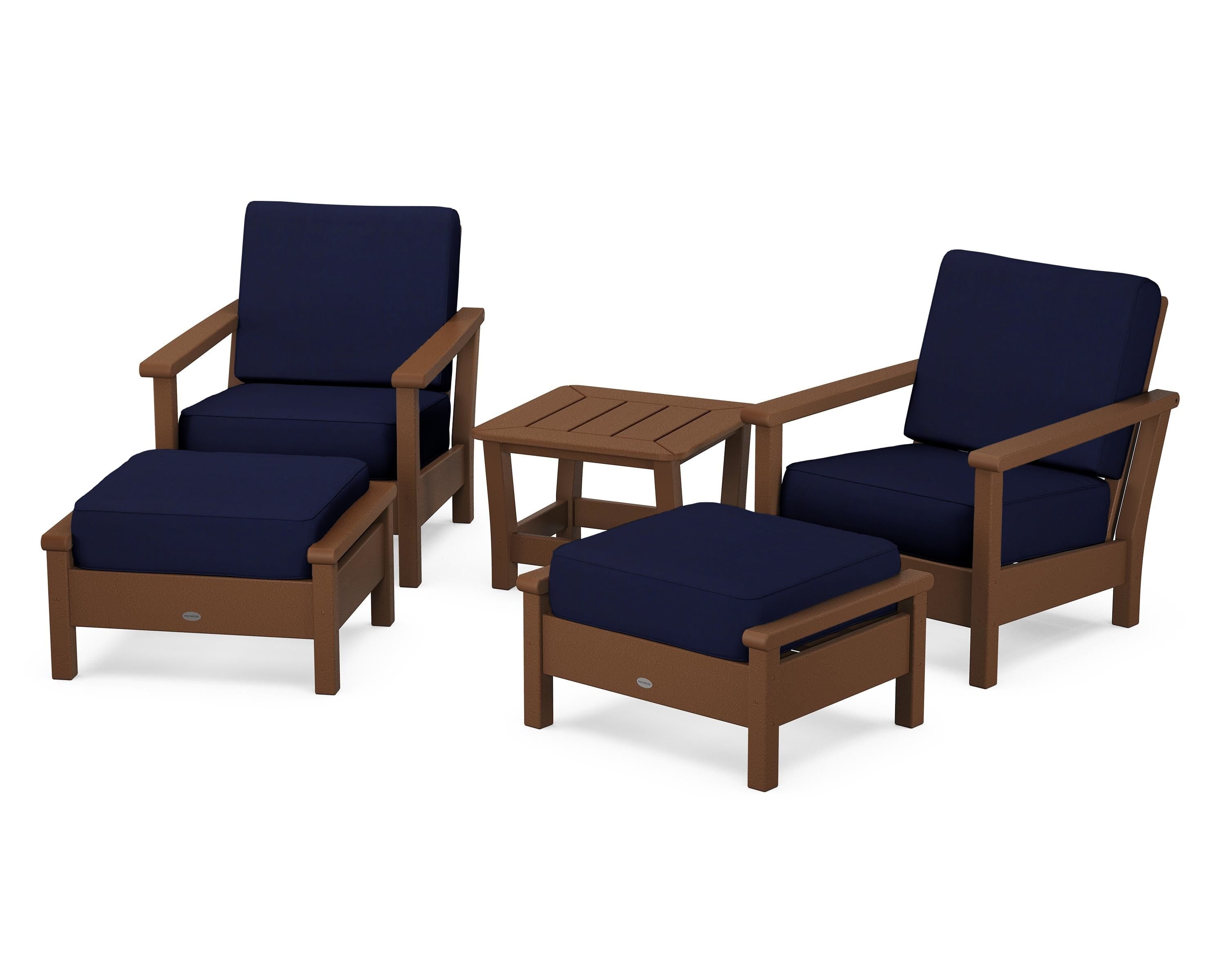 POLYWOOD Harbour 5-Piece Deep Seating Chair Set in Teak / Navy