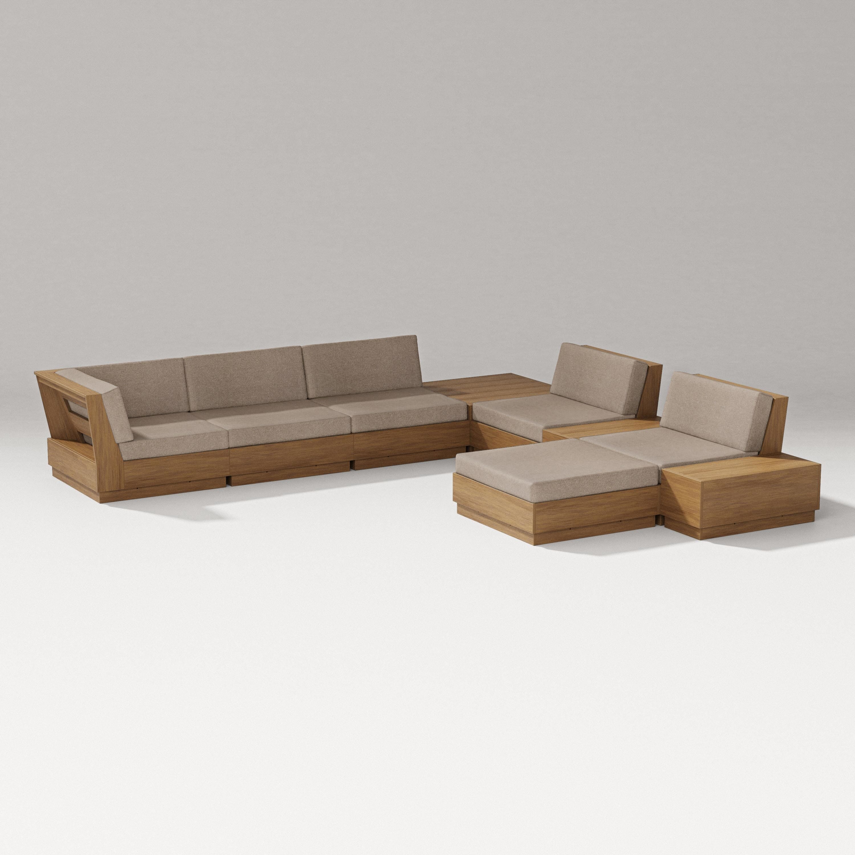 PW Designer Series Elevate 9-Piece Conversation Sectional in Natural / Spiced Burlap