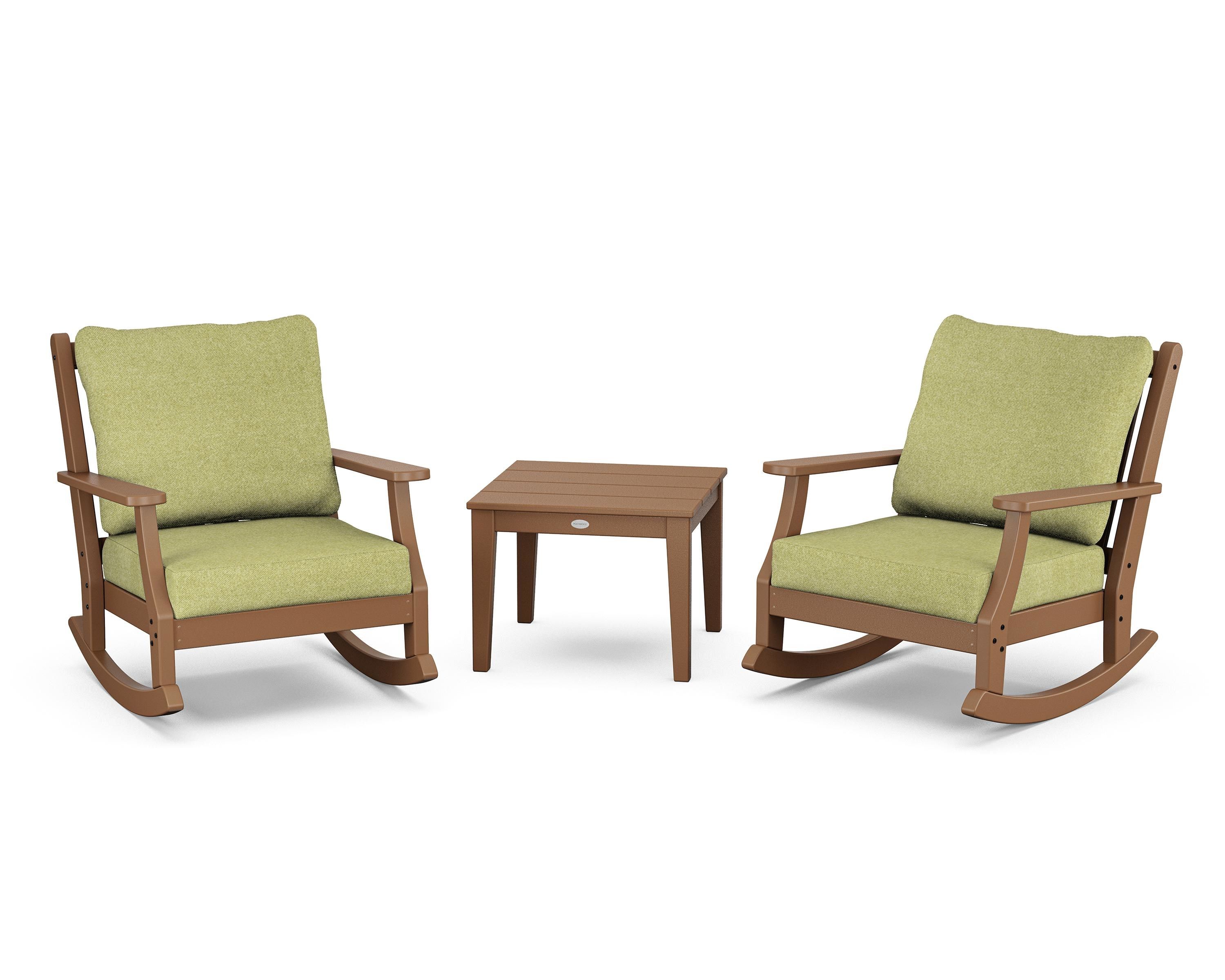 Country Living Wovendale 3-Piece Deep Seating Rocker Set in Teak / Chartreuse Boucle