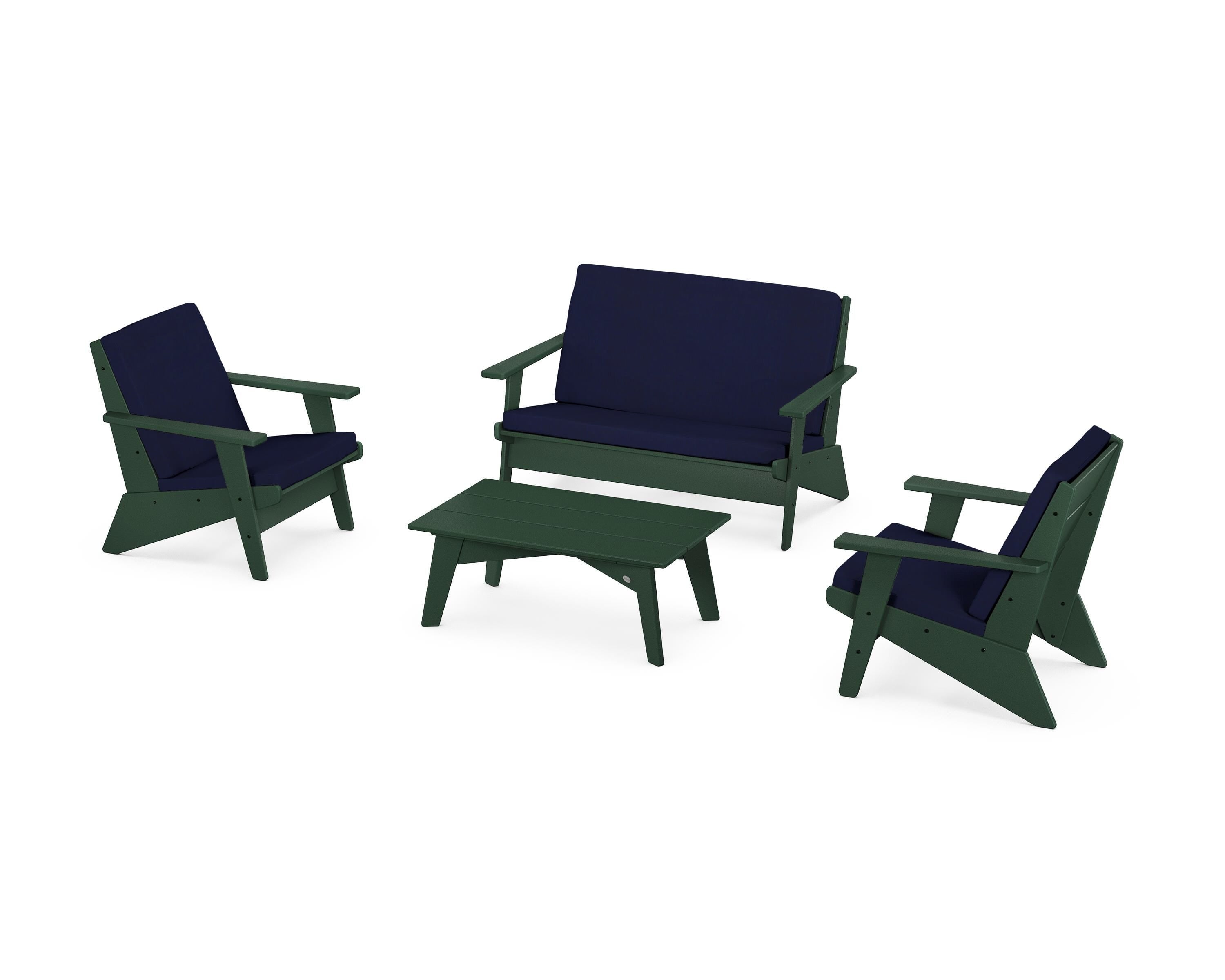 POLYWOOD Riviera Modern Lounge 4-Piece Set in Green / Navy