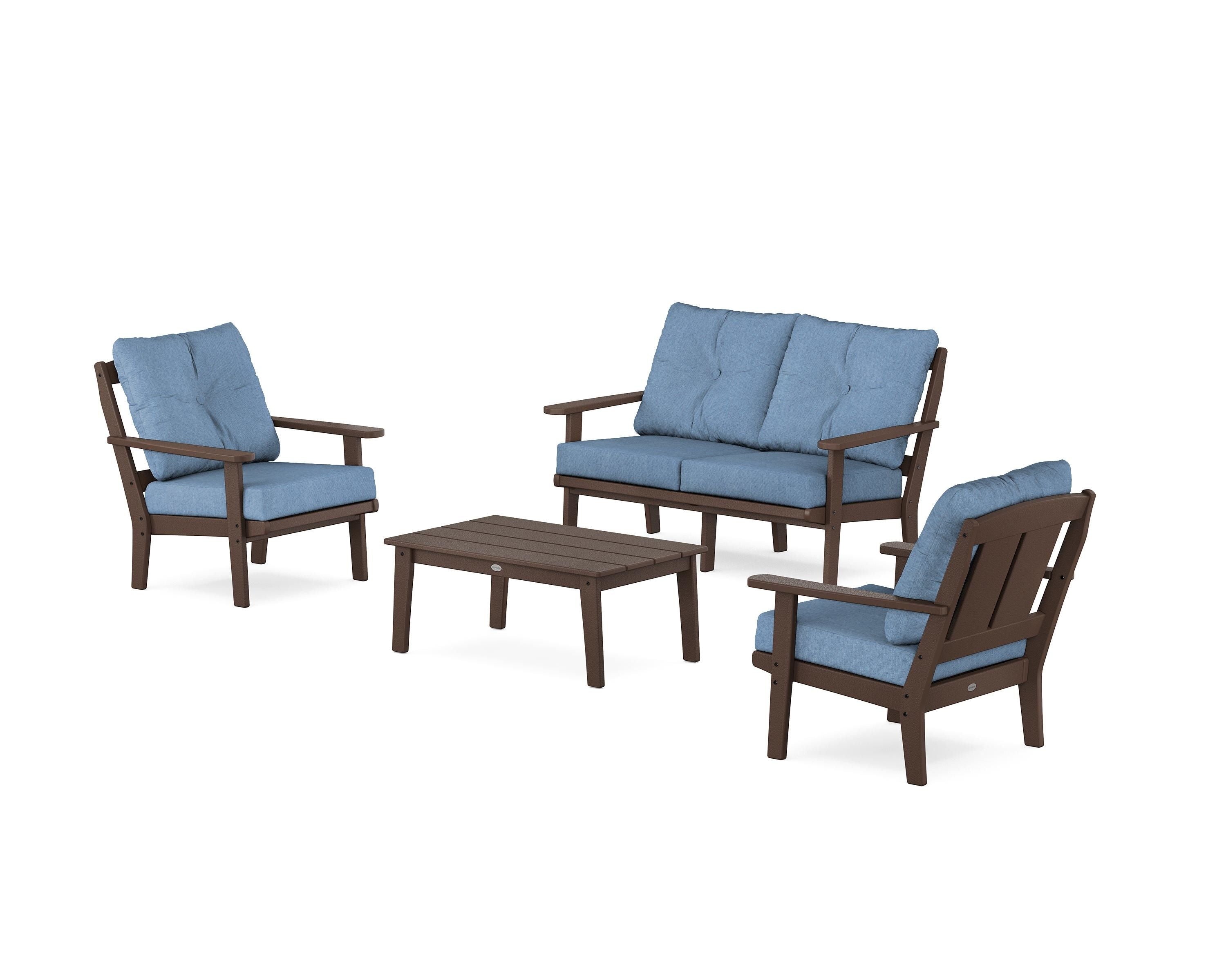 POLYWOOD Mission 4-Piece Deep Seating Set with Loveseat in Mahogany / Sky Blue