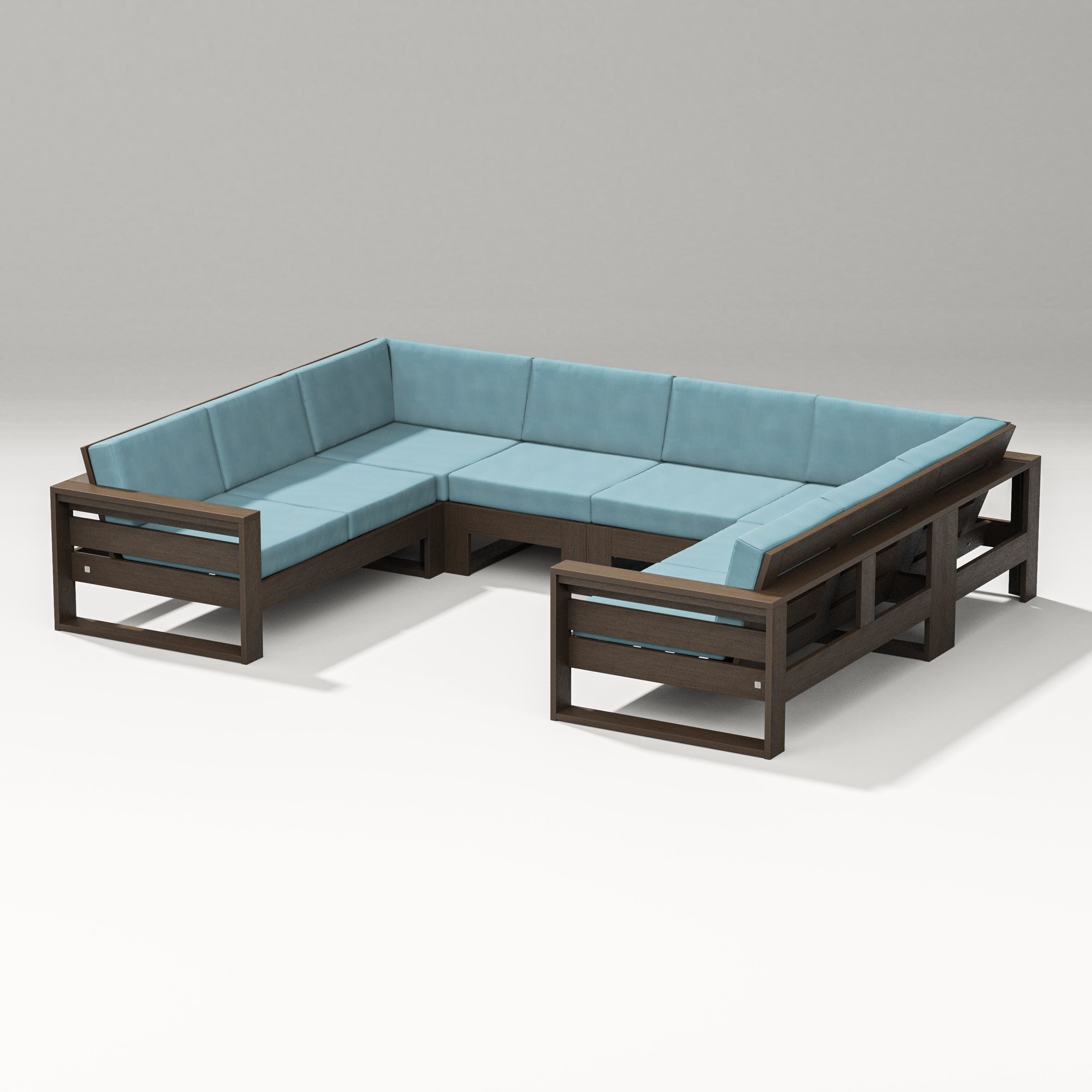 PW Designer Series Latitude U-Shaped Sectional in Kona / Lattice Sky Blue