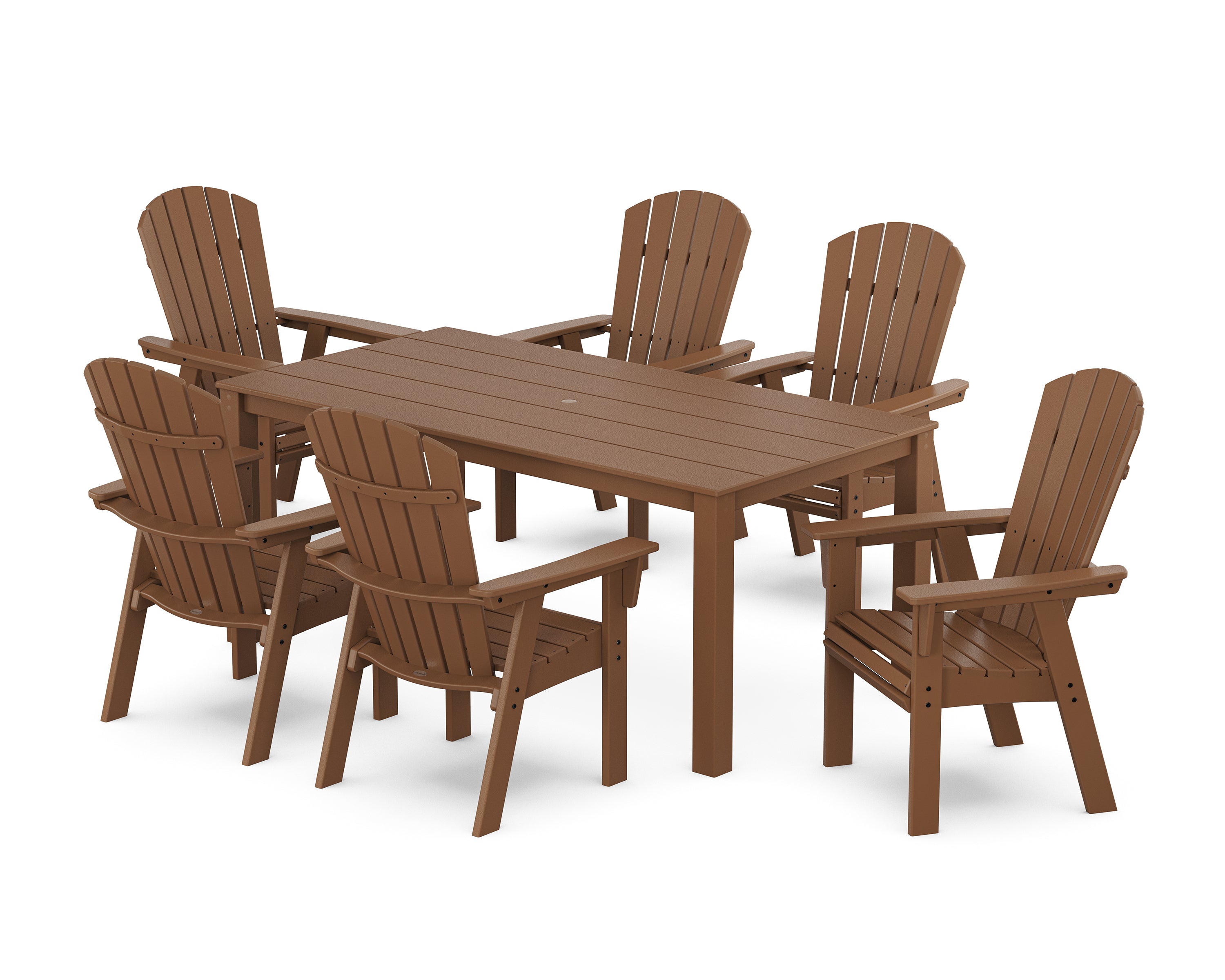 POLYWOOD Nautical Curveback Adirondack 7-Piece Parsons Dining Set in Teak