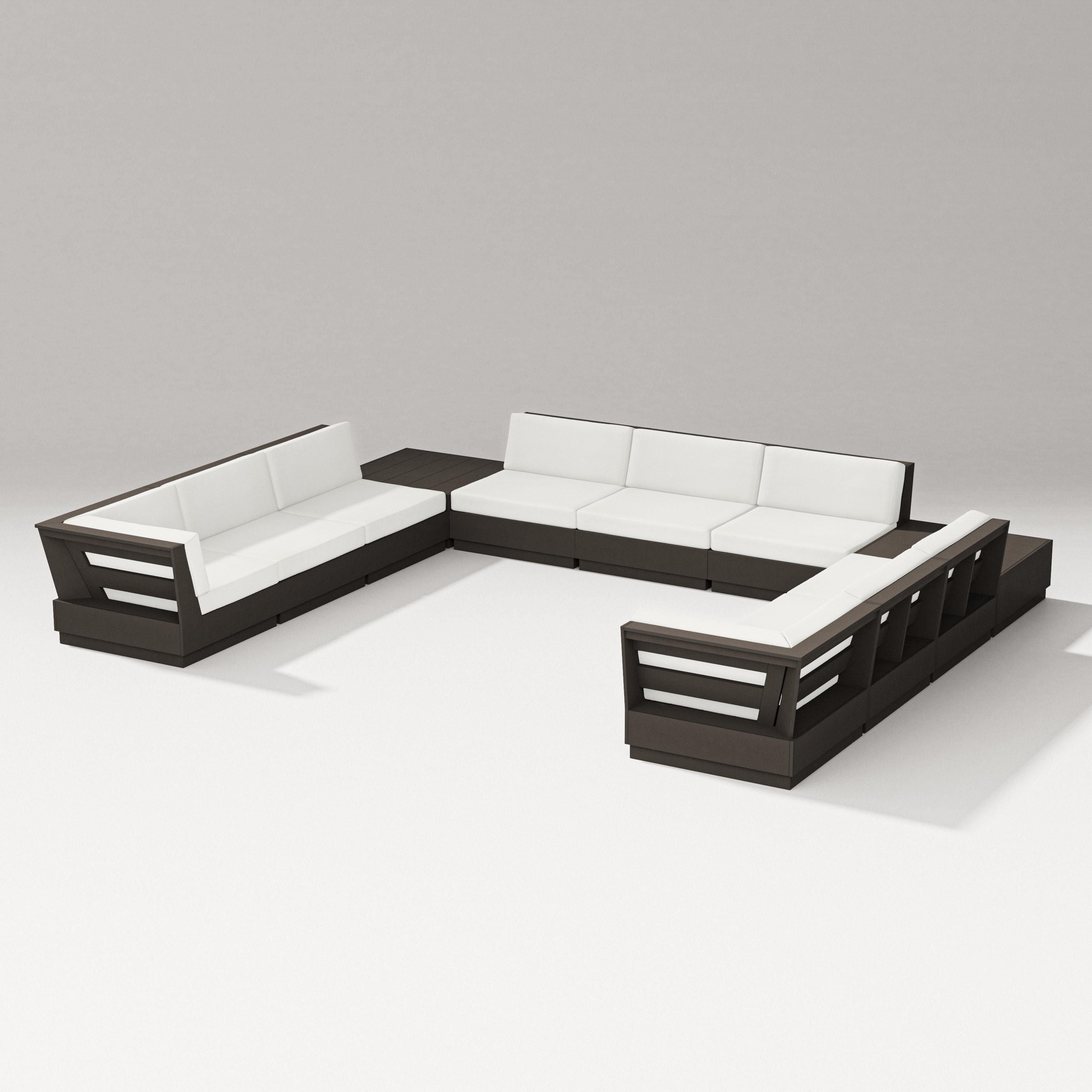 PW Designer Series Elevate 11-Piece U-Shaped Sofa Sectional in Vintage Coffee / Natural Linen