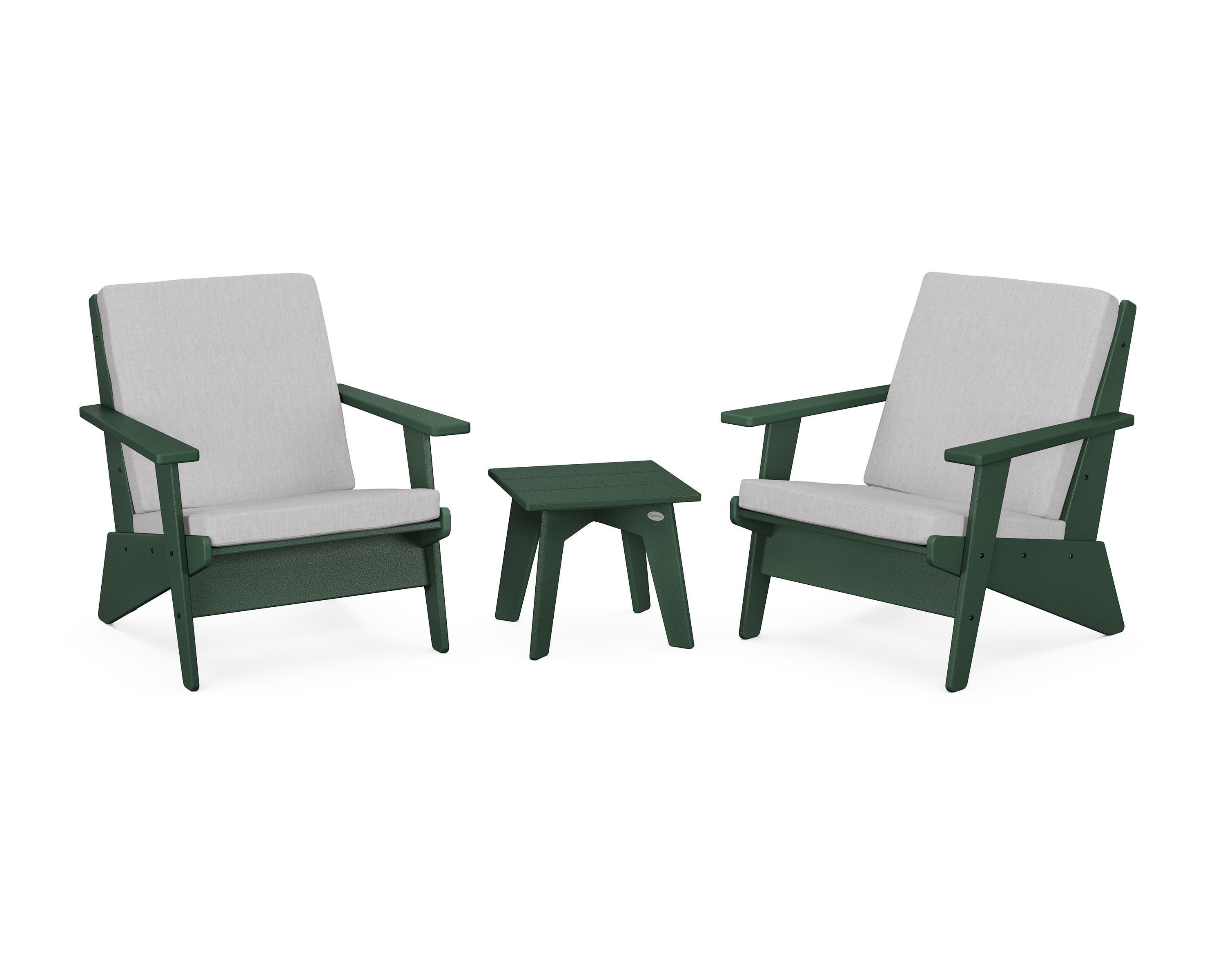 POLYWOOD Riviera Modern Lounge 3-Piece Set in Green / Granite