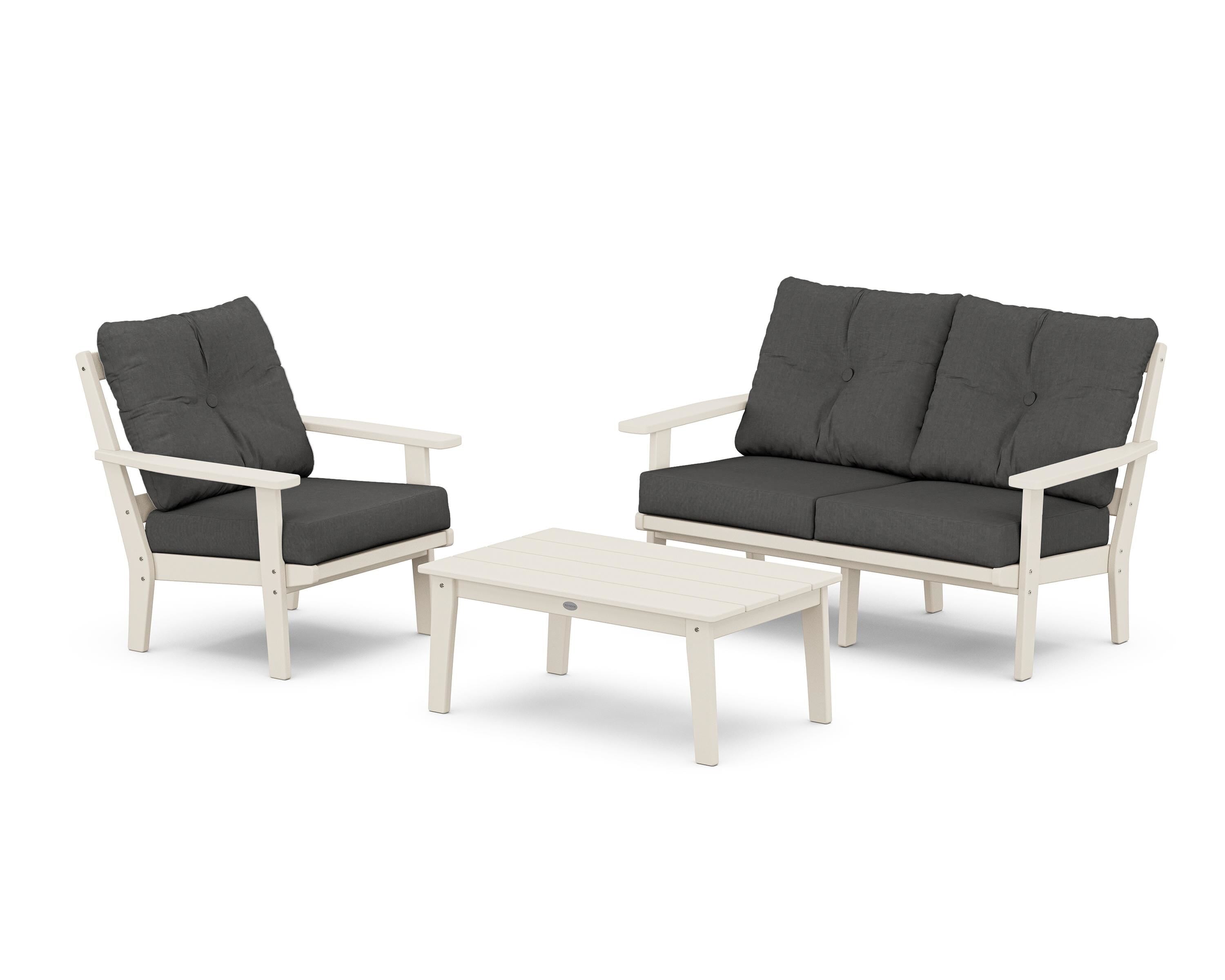 POLYWOOD Prairie 3-Piece Deep Seating Set with Loveseat in Sand / Spectrum Carbon