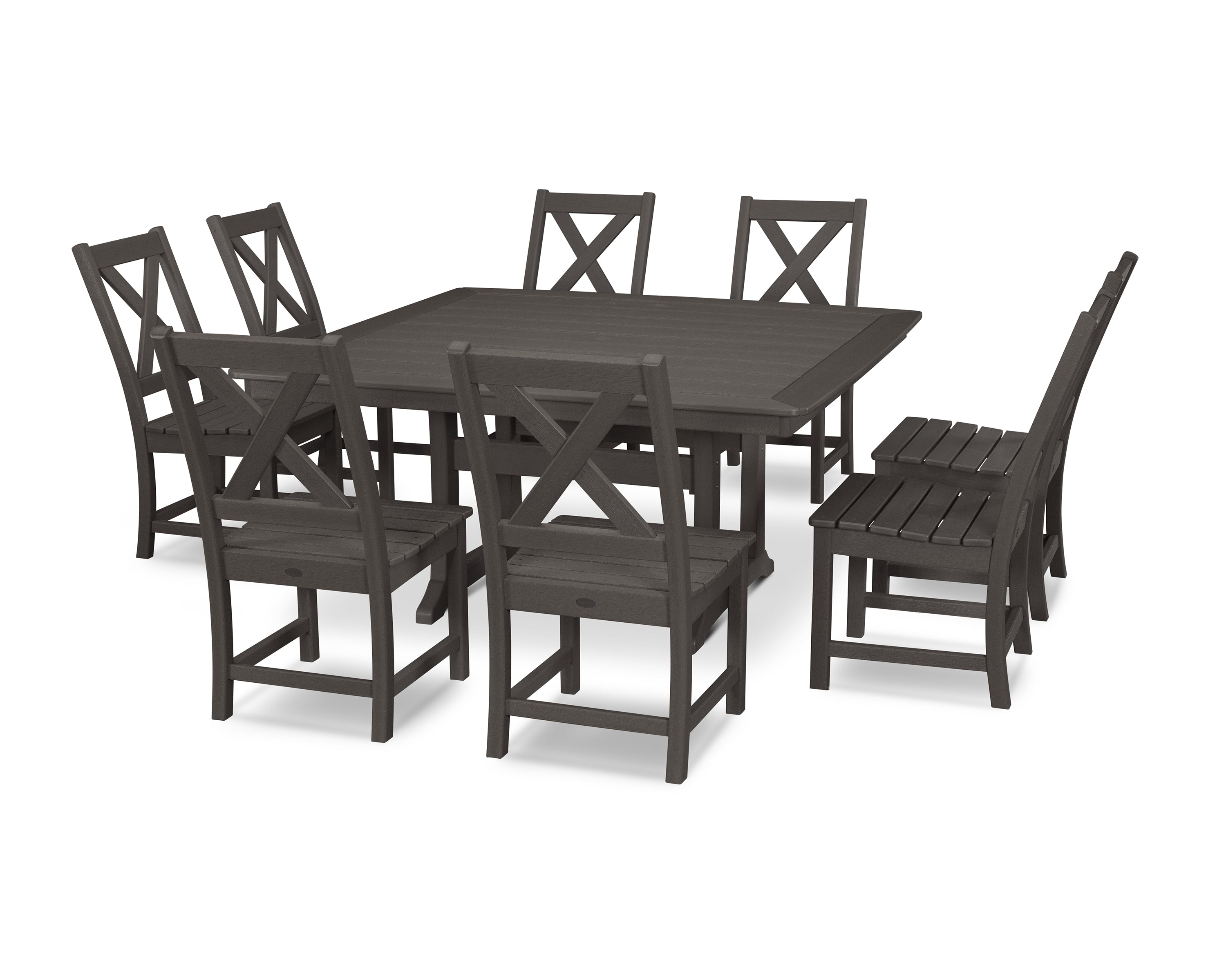 POLYWOOD Braxton 9-Piece Nautical Trestle Dining Set in Vintage Coffee