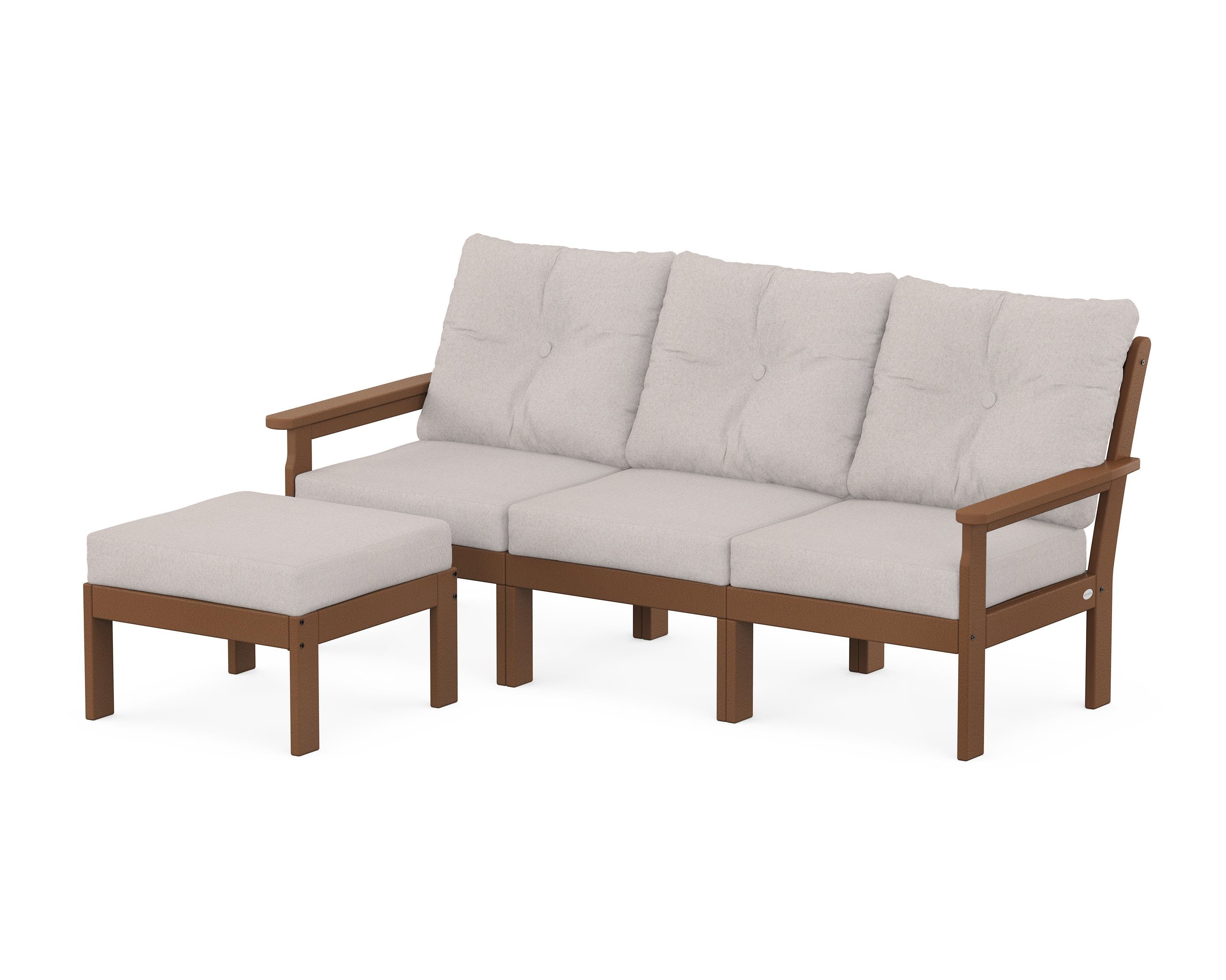 POLYWOOD Vineyard 4-Piece Sectional with Ottoman in Teak / Dune Burlap