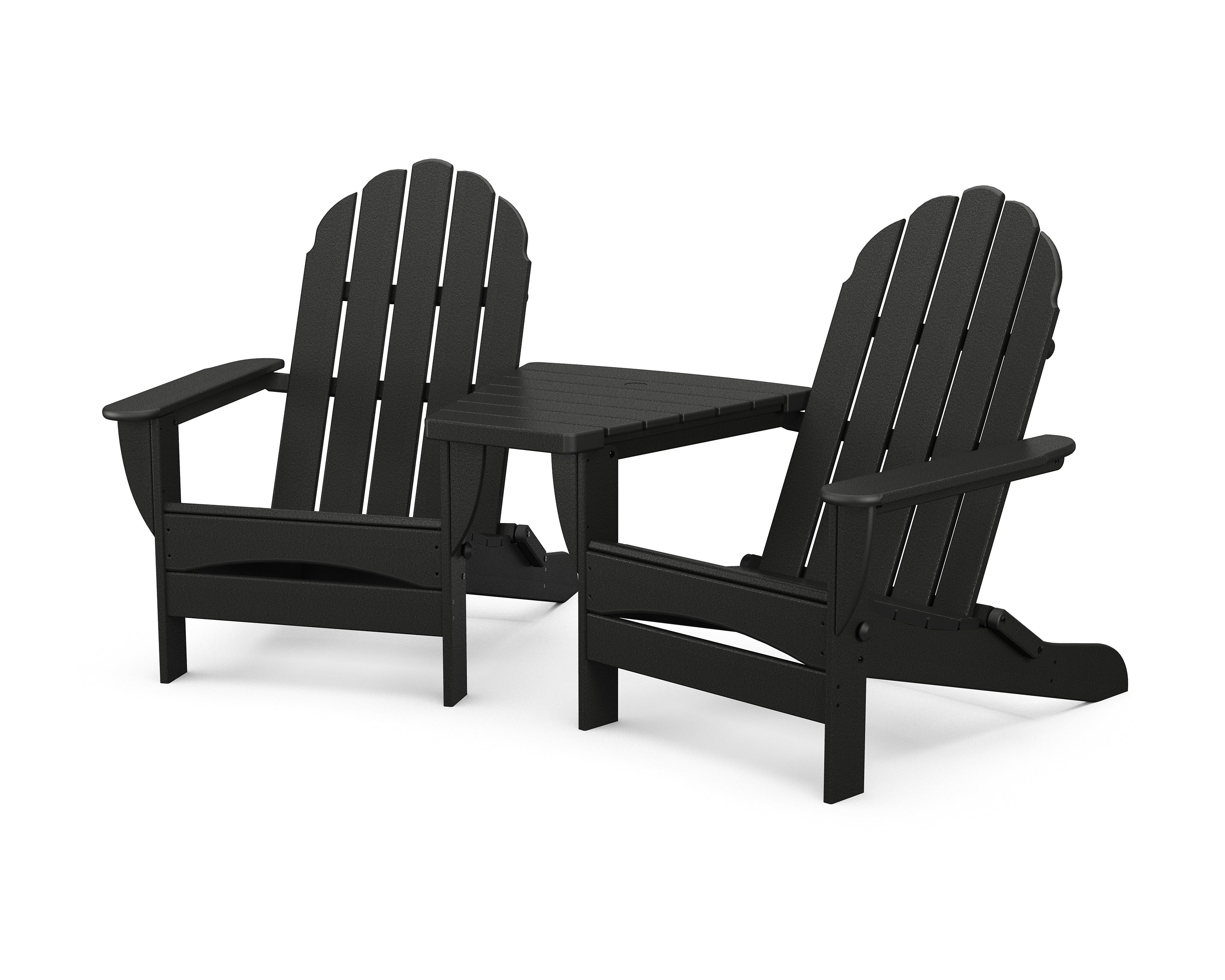 POLYWOOD Classic Oversized Adirondacks with Angled Connecting Table in Black