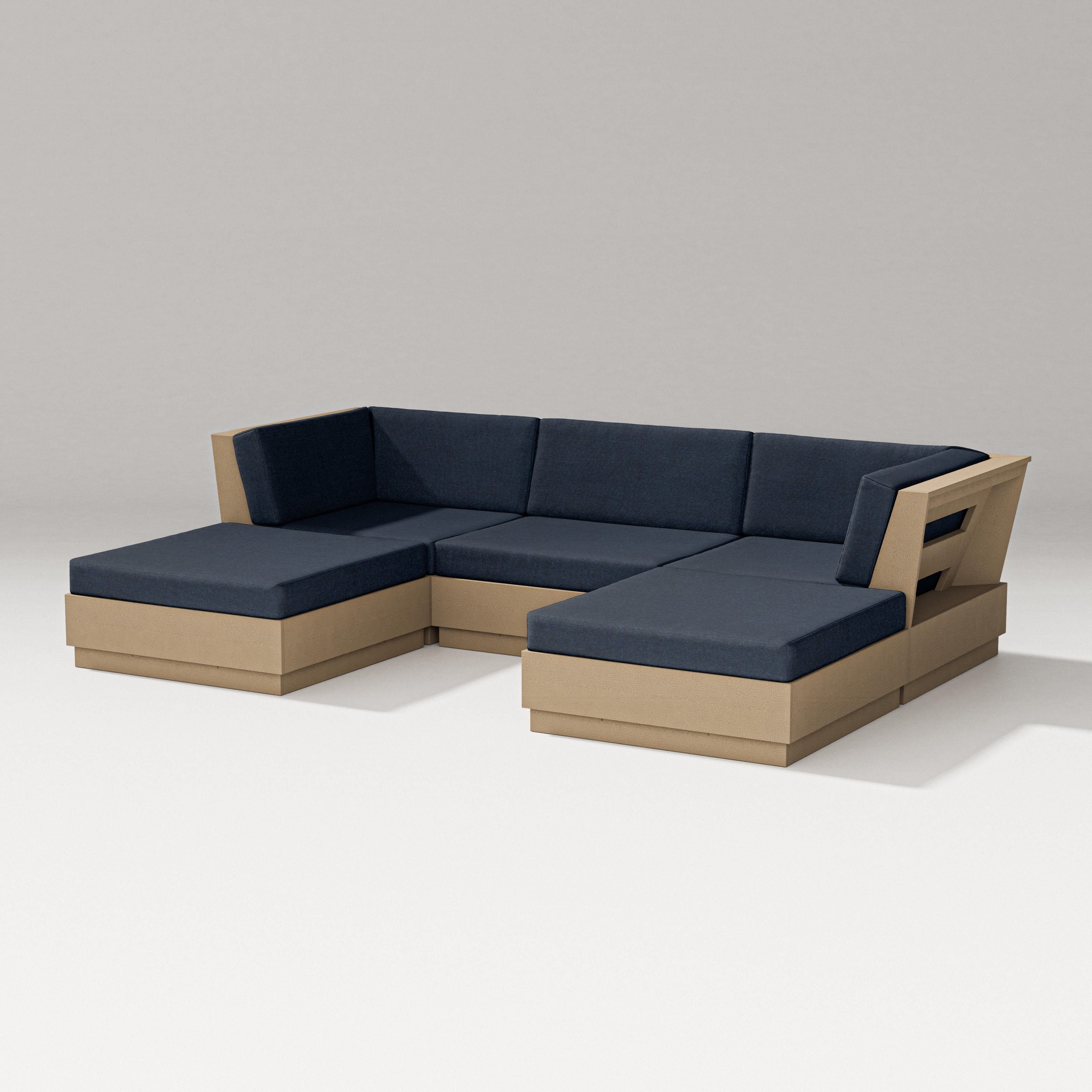 PW Designer Series Elevate Double Chaise Sectional in Vintage Sahara / Marine Indigo