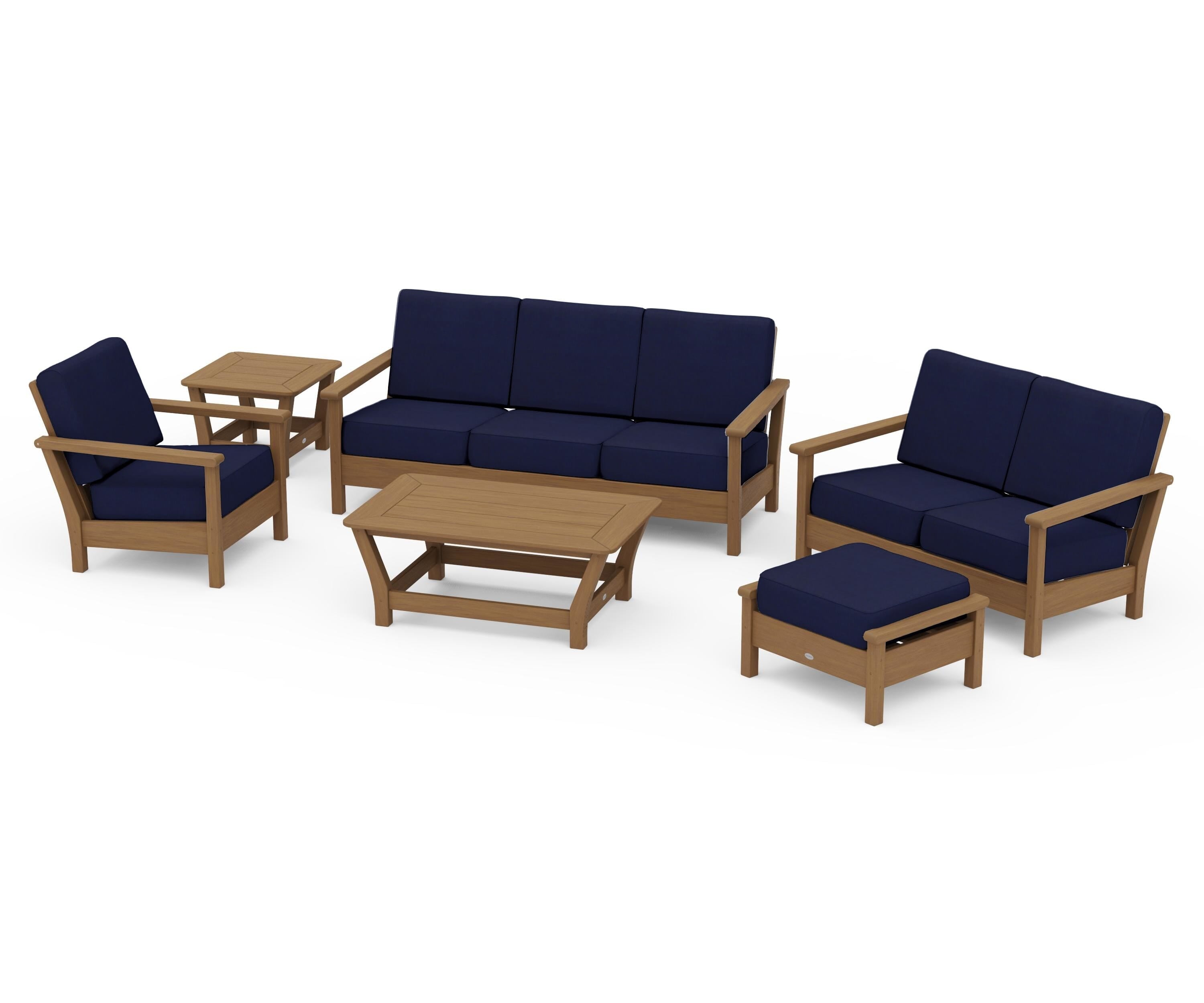 POLYWOOD Harbour 6-Piece Outdoor Living Set in Natural / Navy