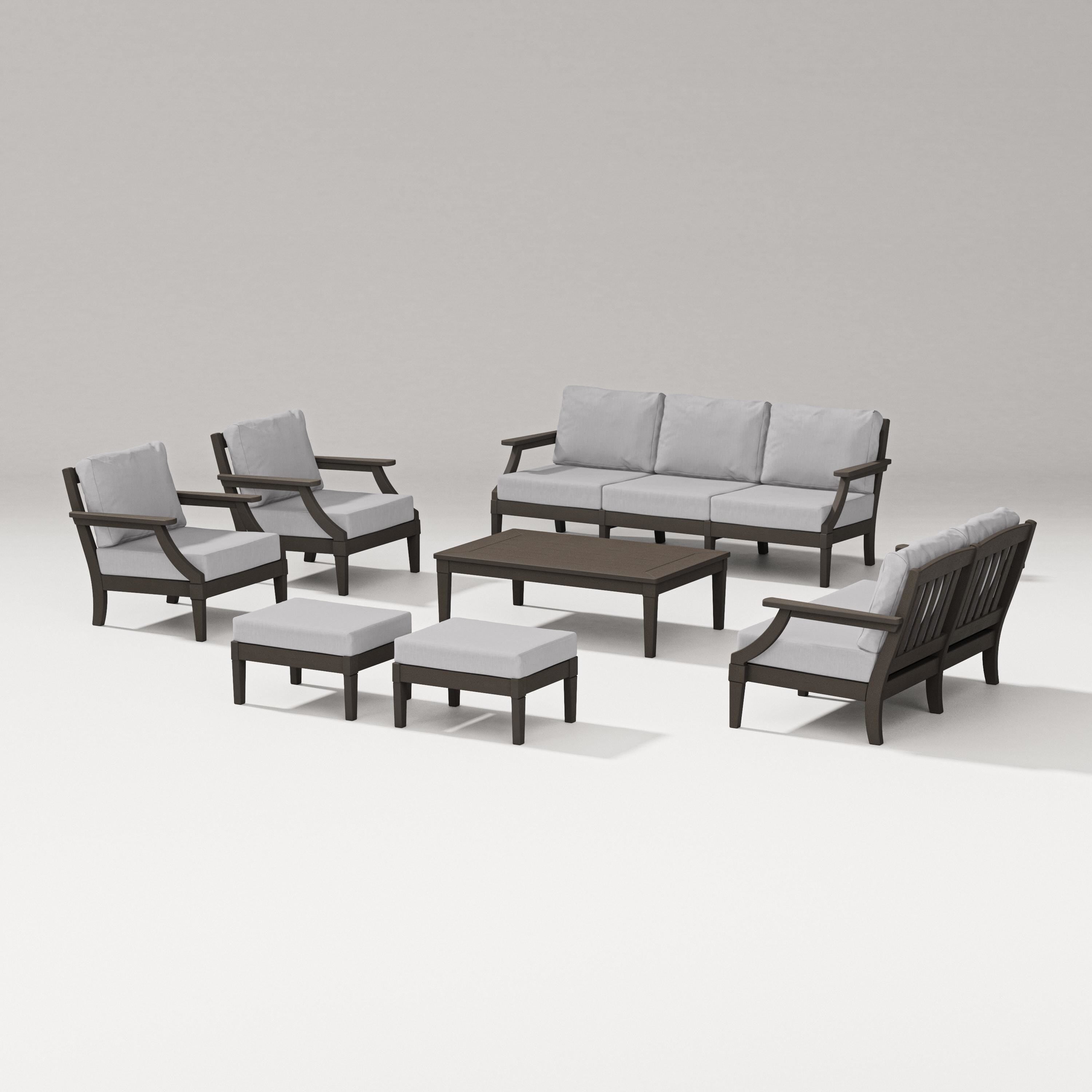 PW Designer Series Estate 7-Piece Lounge Sofa Set in Vintage Coffee / Granite