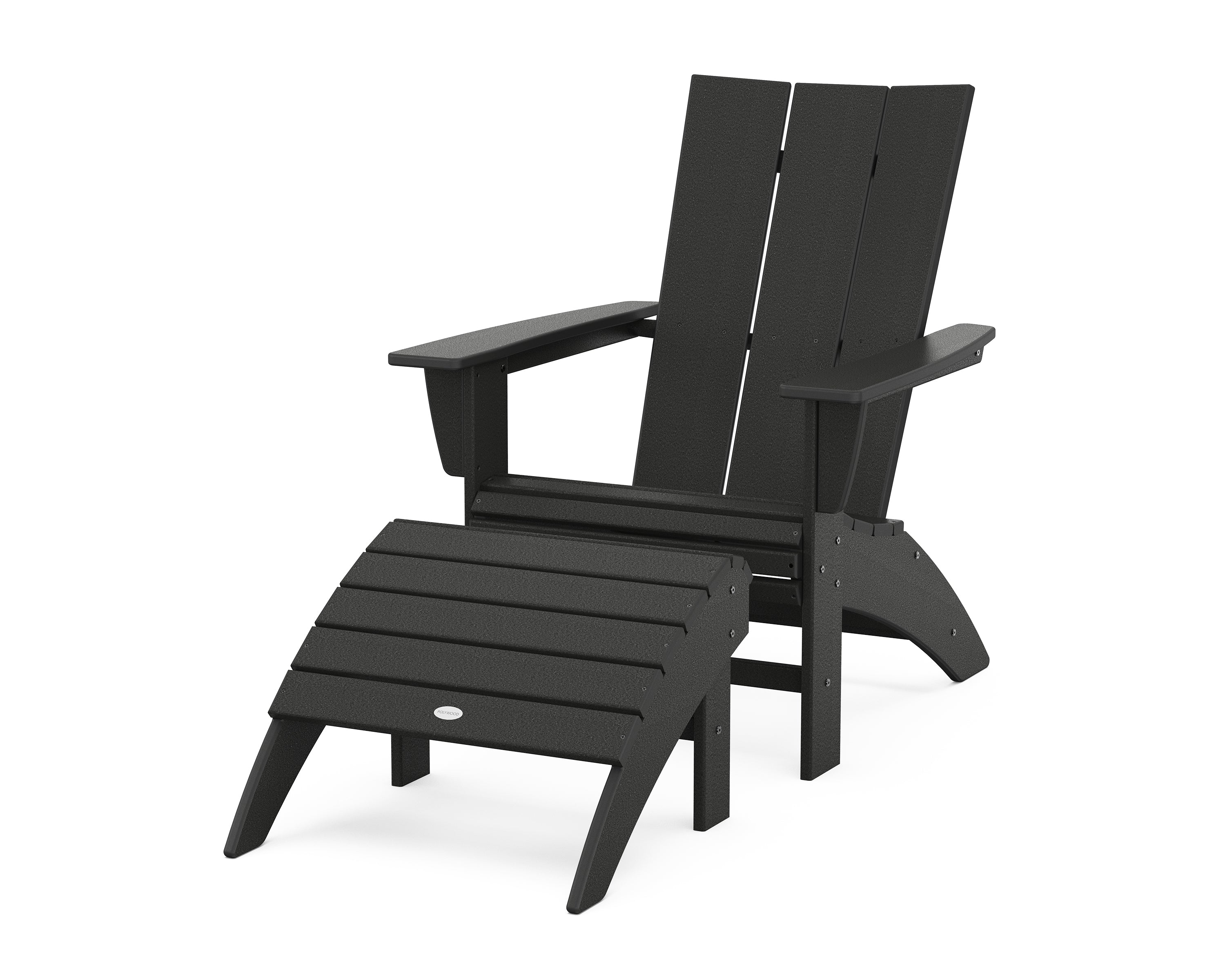 POLYWOOD® Modern Curveback Adirondack Chair 2-Piece Set with Ottoman in Black