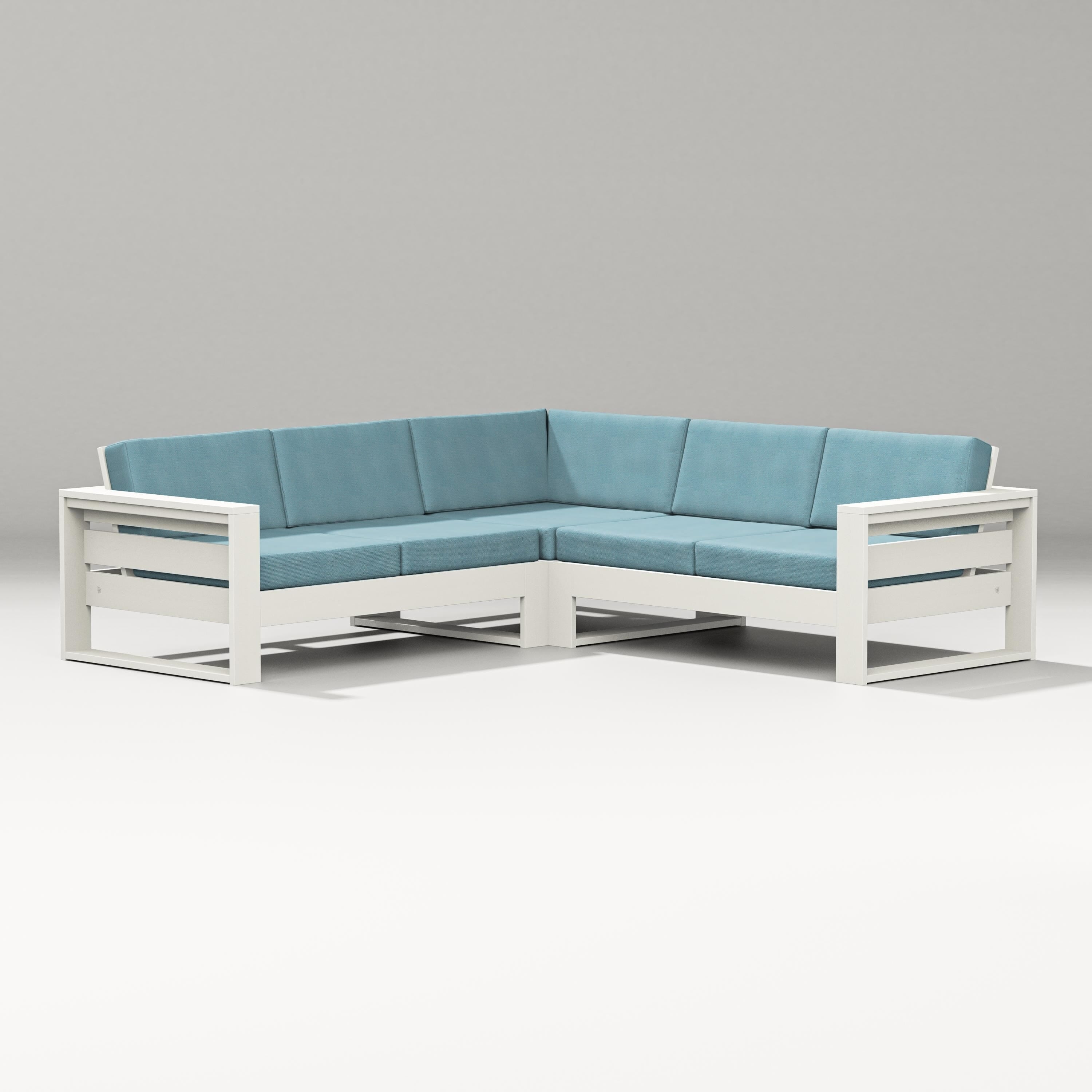 PW Designer Series Latitude Corner Sectional in Vintage White / Lattice Sky Blue