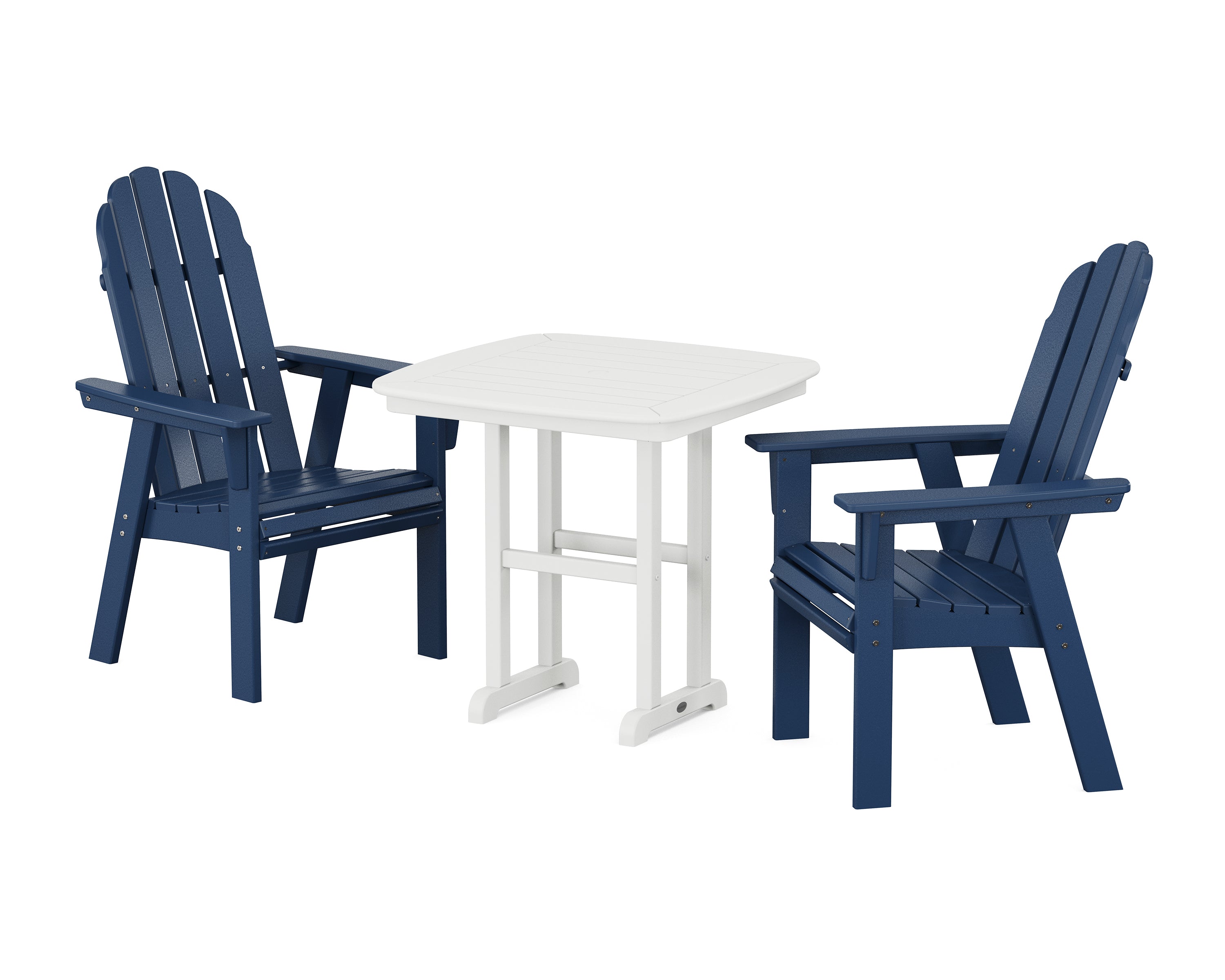 POLYWOOD Vineyard Adirondack 3-Piece Dining Set in Navy / White