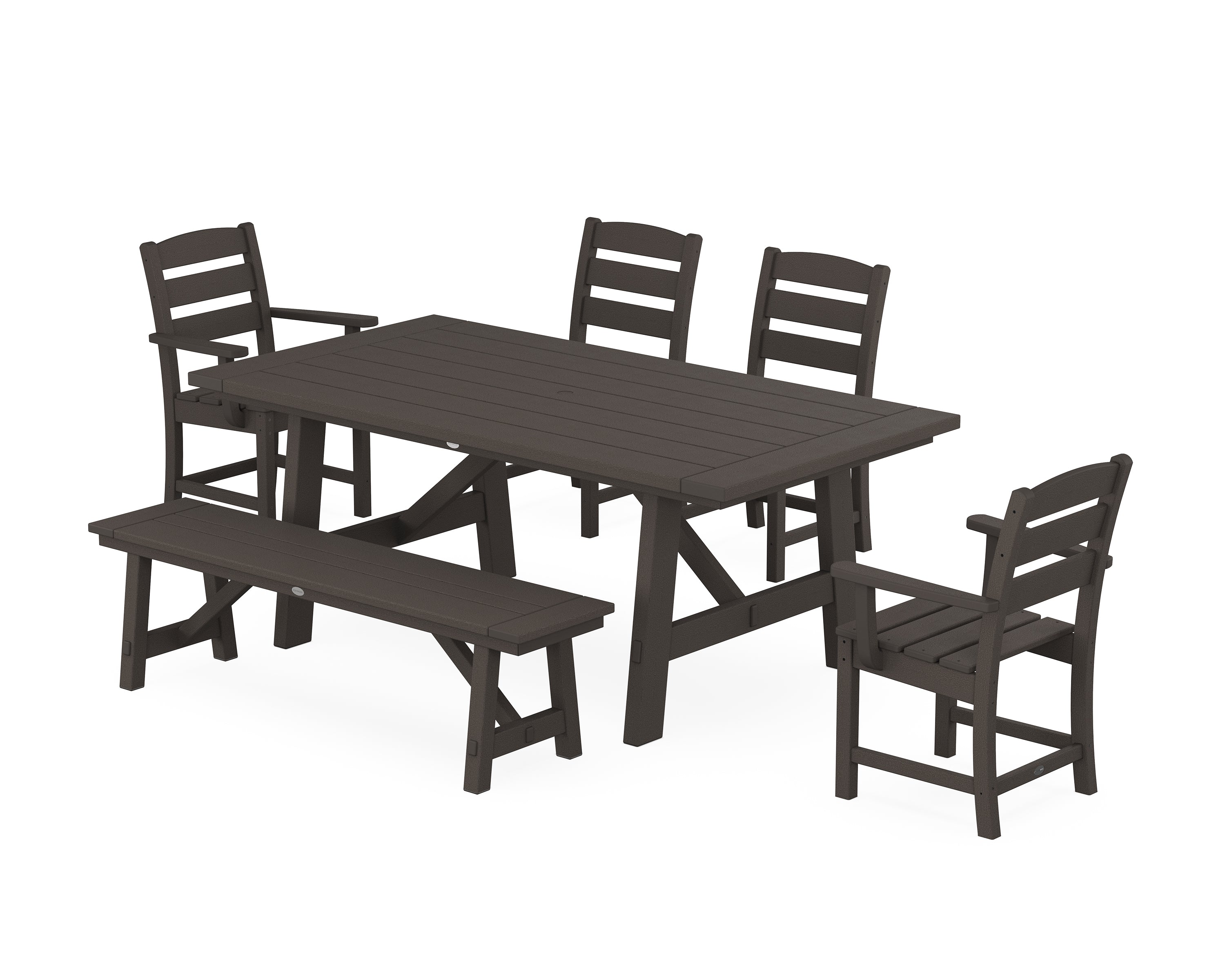 POLYWOOD Lakeside 6-Piece Rustic Farmhouse Dining Set With Bench in Vintage Coffee