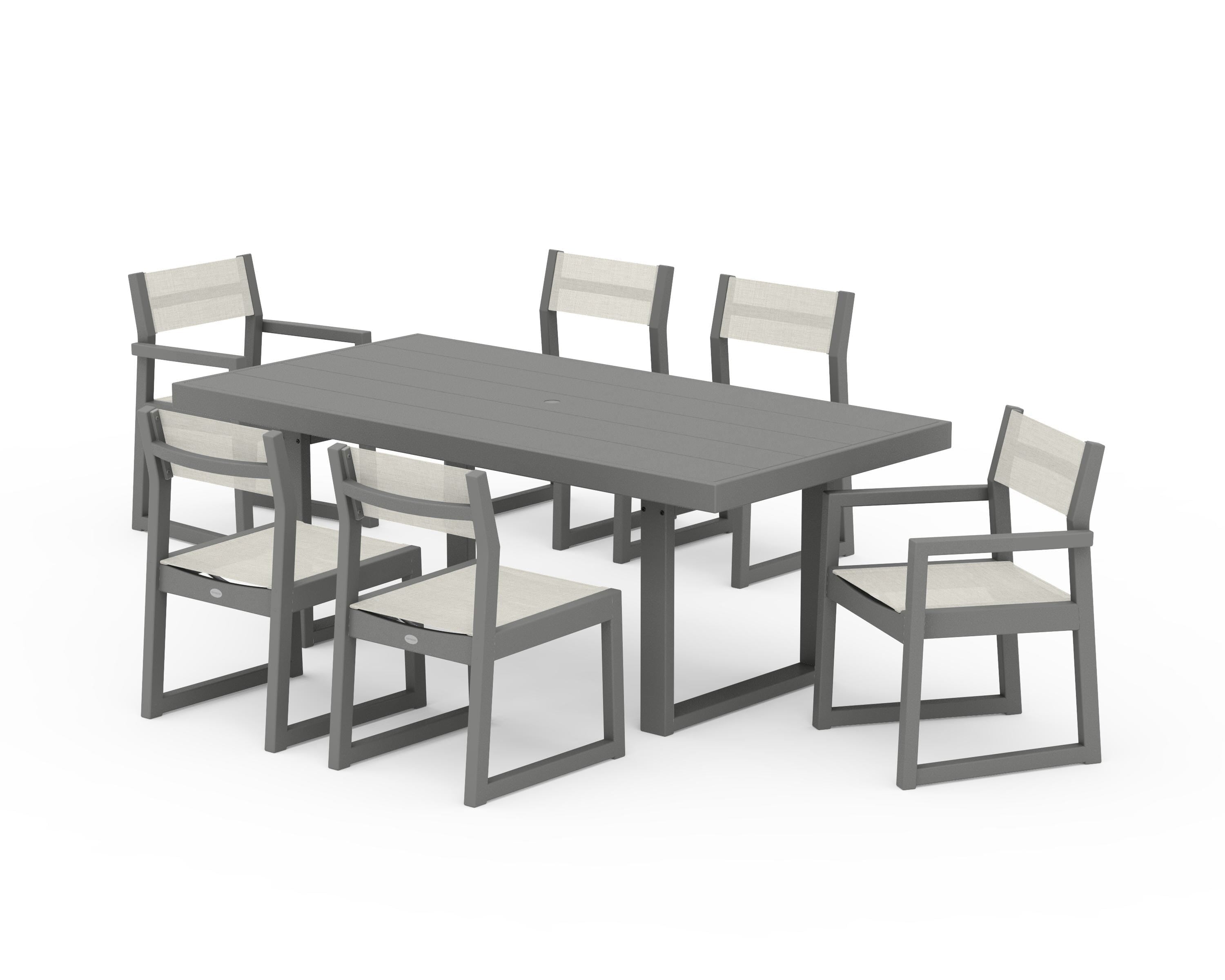 POLYWOOD EDGE Sling 7-Piece Dining Set in Slate Grey / Parchment Sling