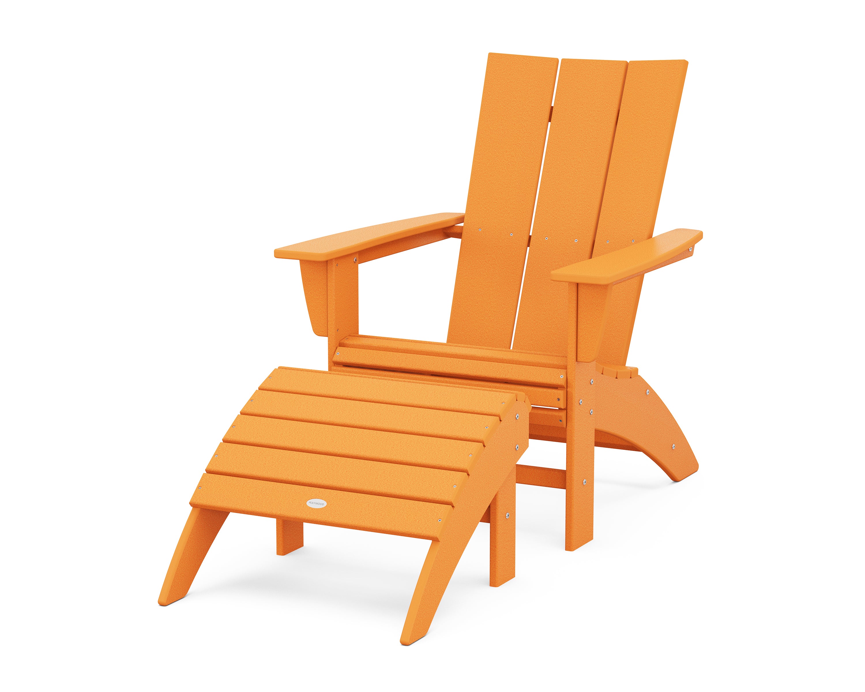 POLYWOOD® Modern Curveback Adirondack Chair 2-Piece Set with Ottoman in Tangerine
