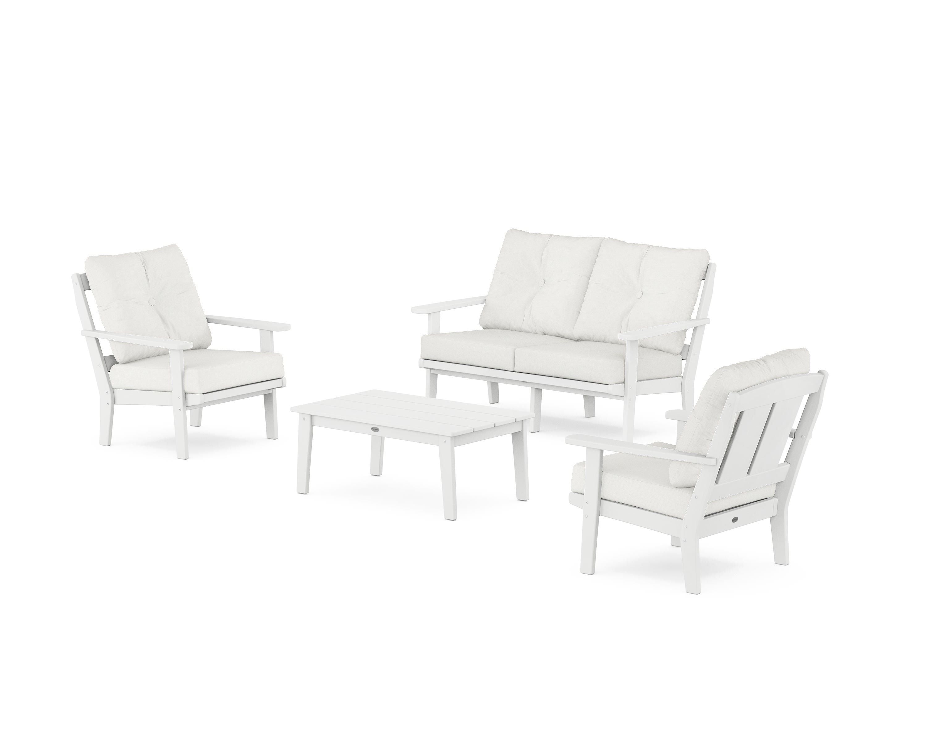 POLYWOOD Mission 4-Piece Deep Seating Set with Loveseat in White / Natural Linen