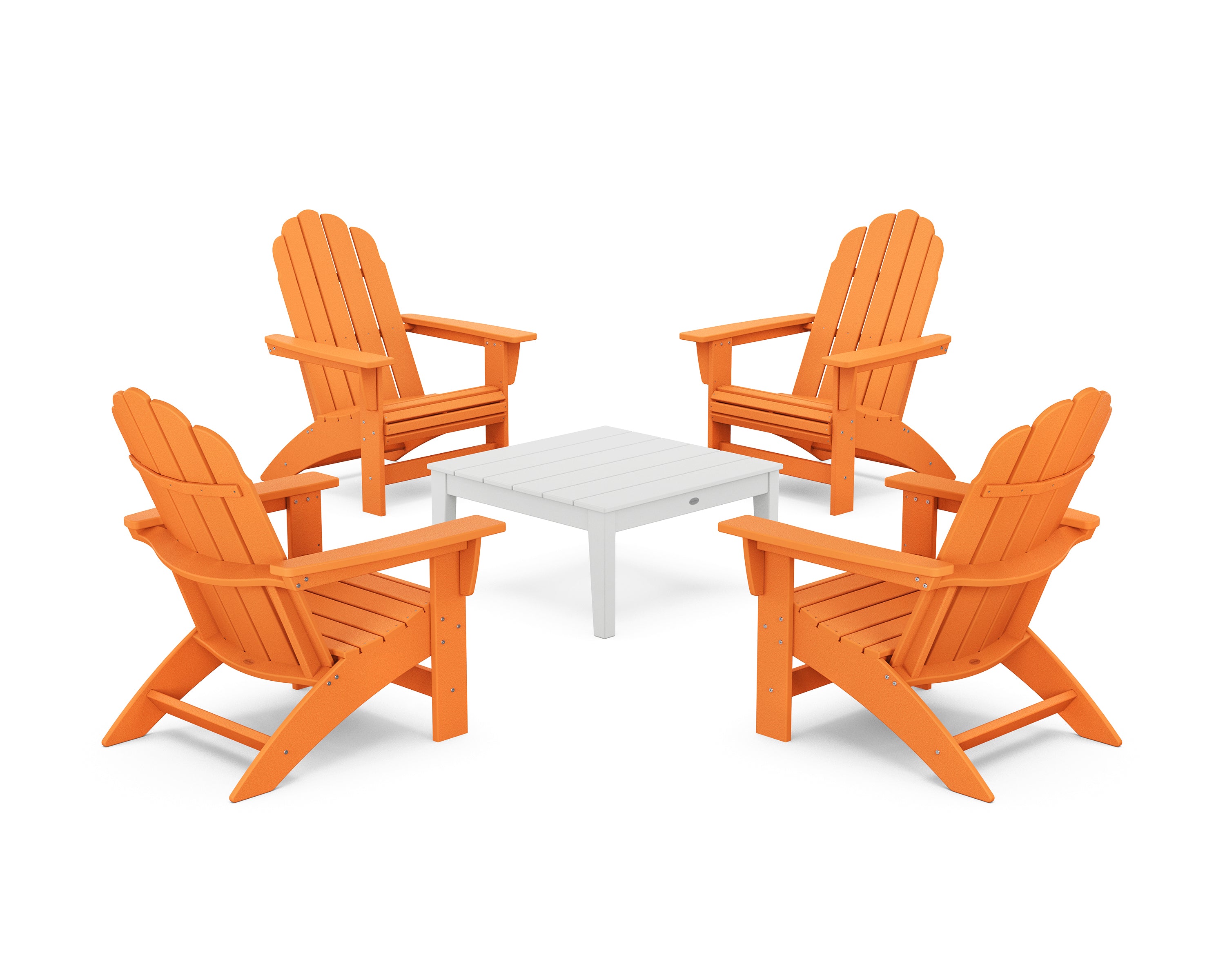 POLYWOOD 5-Piece Vineyard Grand Adirondack Chair Conversation Group in Tangerine / White