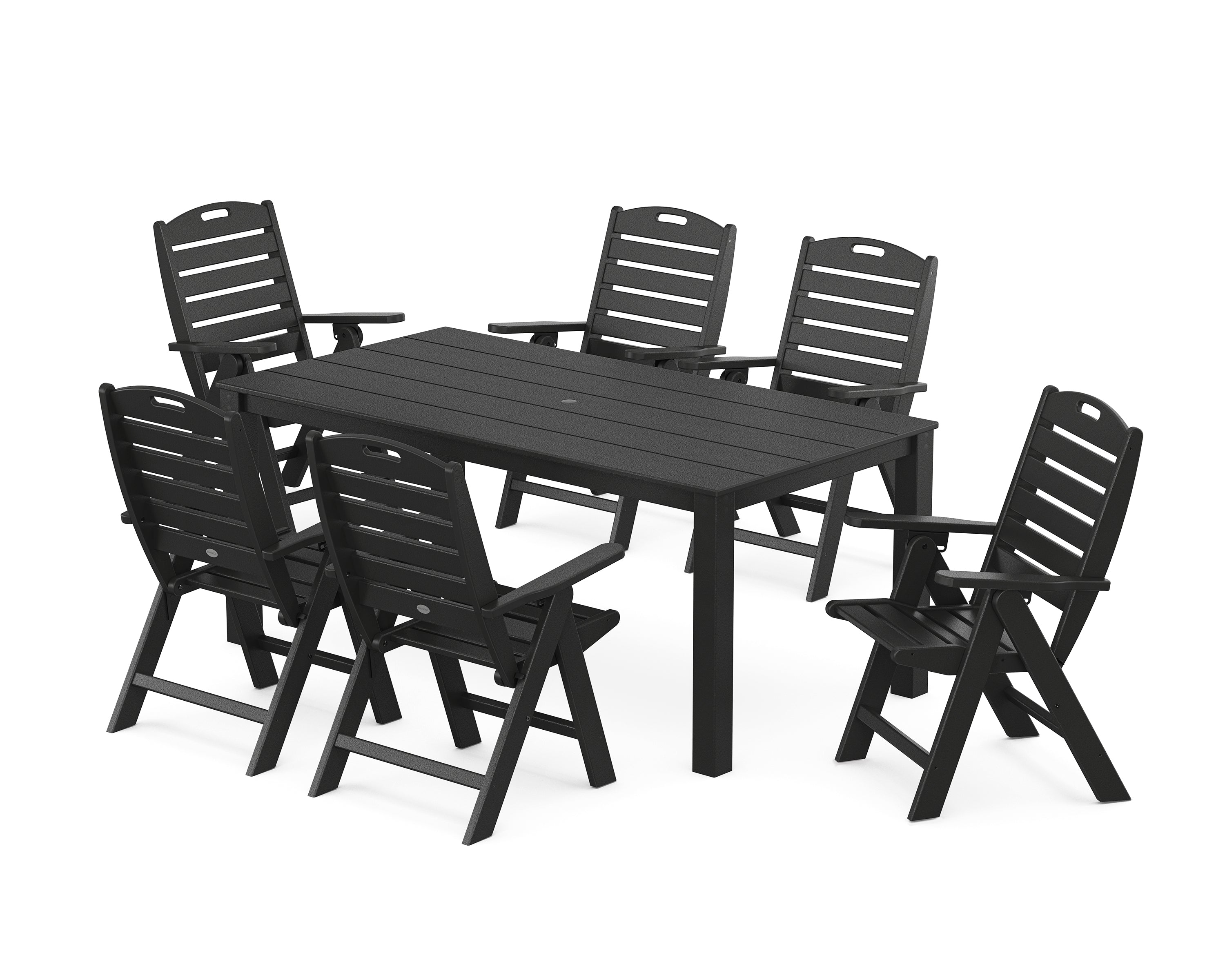 POLYWOOD Nautical Folding Highback Chair 7-Piece Parsons Dining Set in Black
