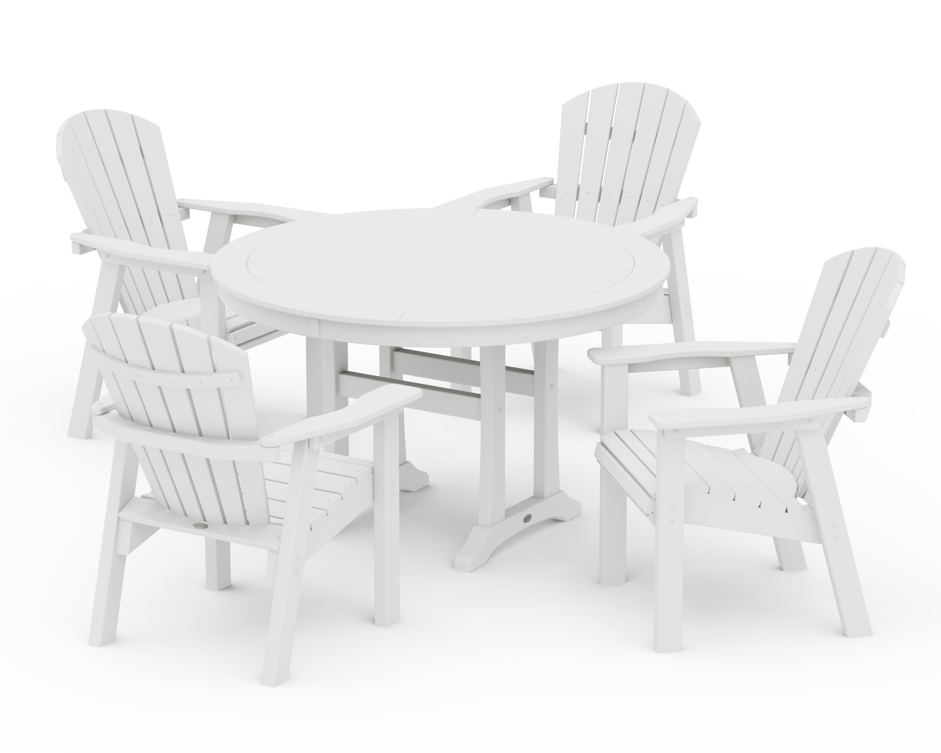 POLYWOOD Seashell 5-Piece Round Dining Set with Trestle Legs in White
