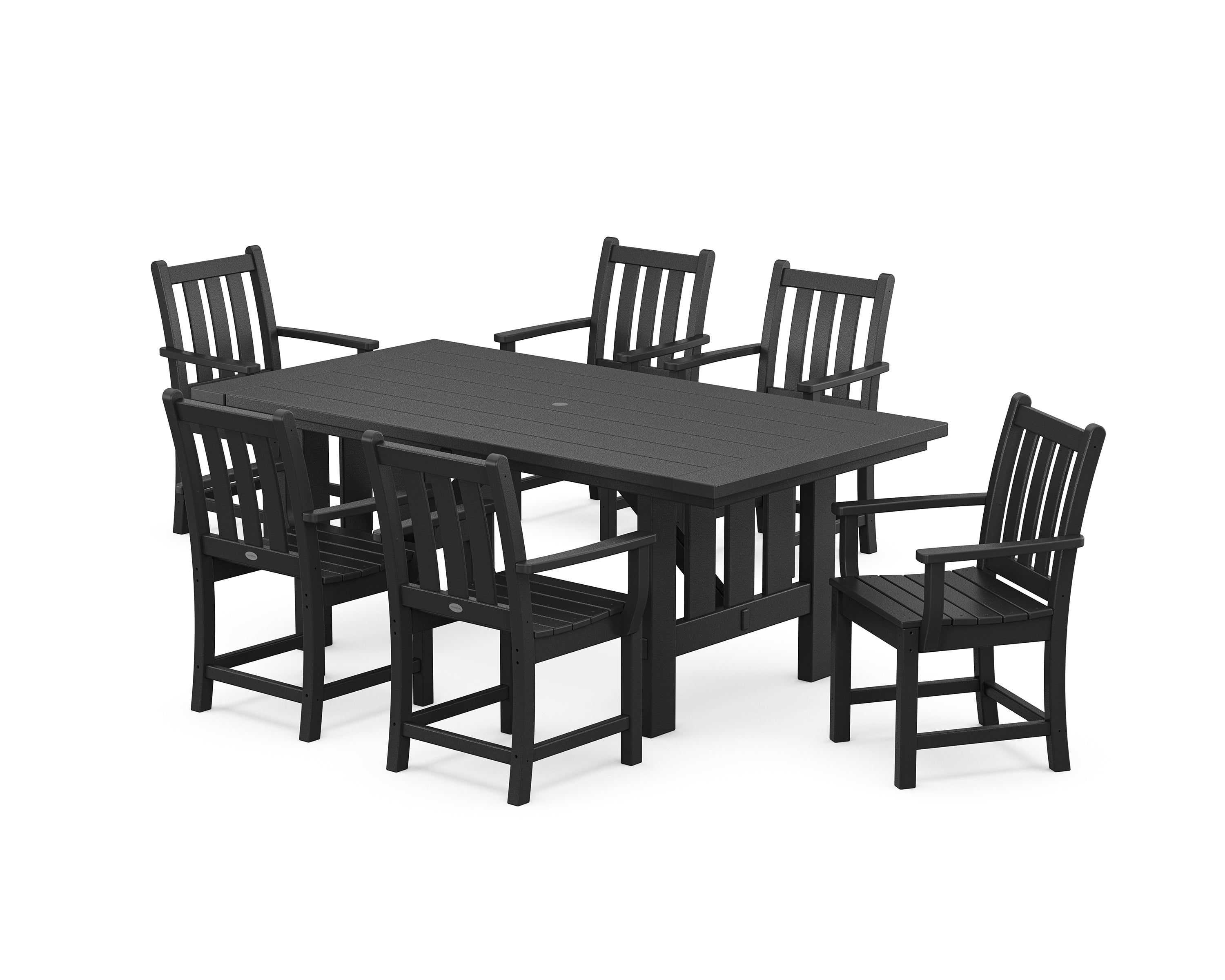 POLYWOOD Traditional Garden Arm Chair 7-Piece Mission Dining Set in Black