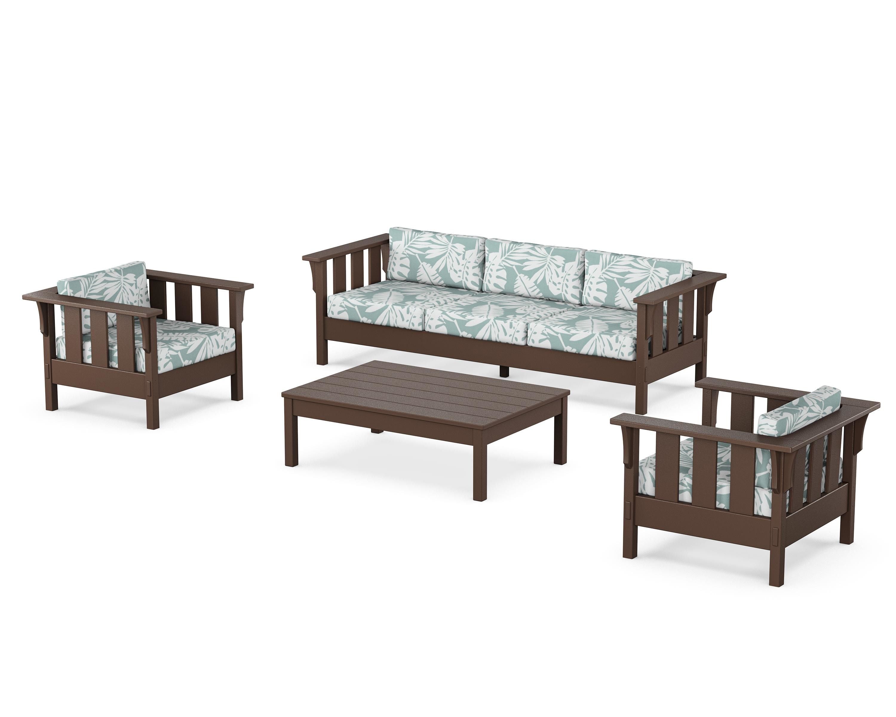 Martha Stewart by POLYWOOD Acadia 4-Piece Deep Seating Set with Sofa in Mahogany / Leaf Glacier Spa