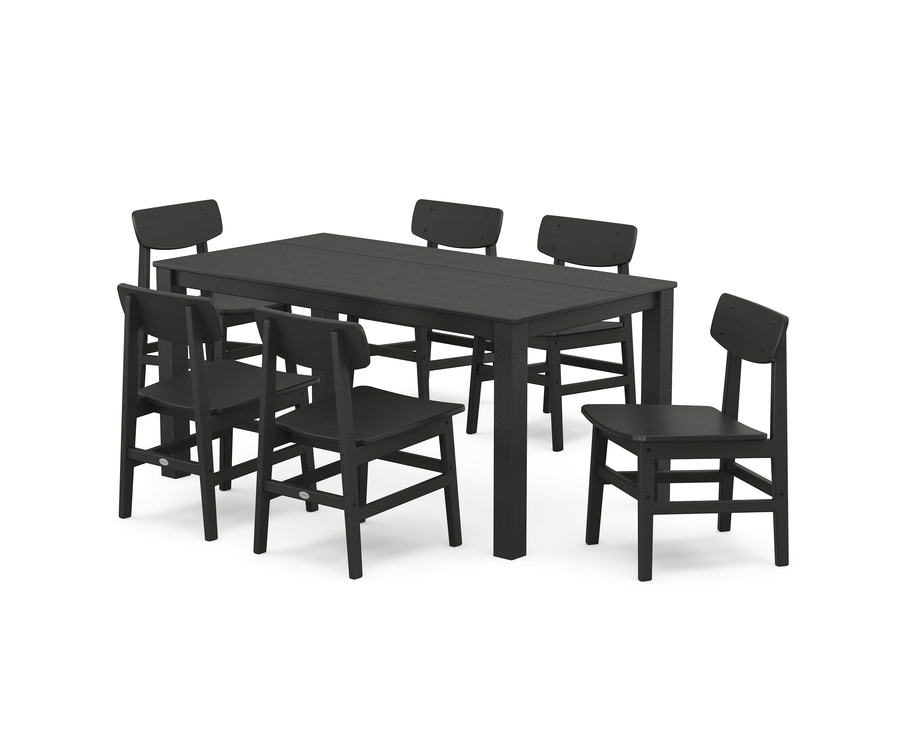 POLYWOOD Modern Studio Urban Chair 7-Piece Parsons Table Dining Set in Black