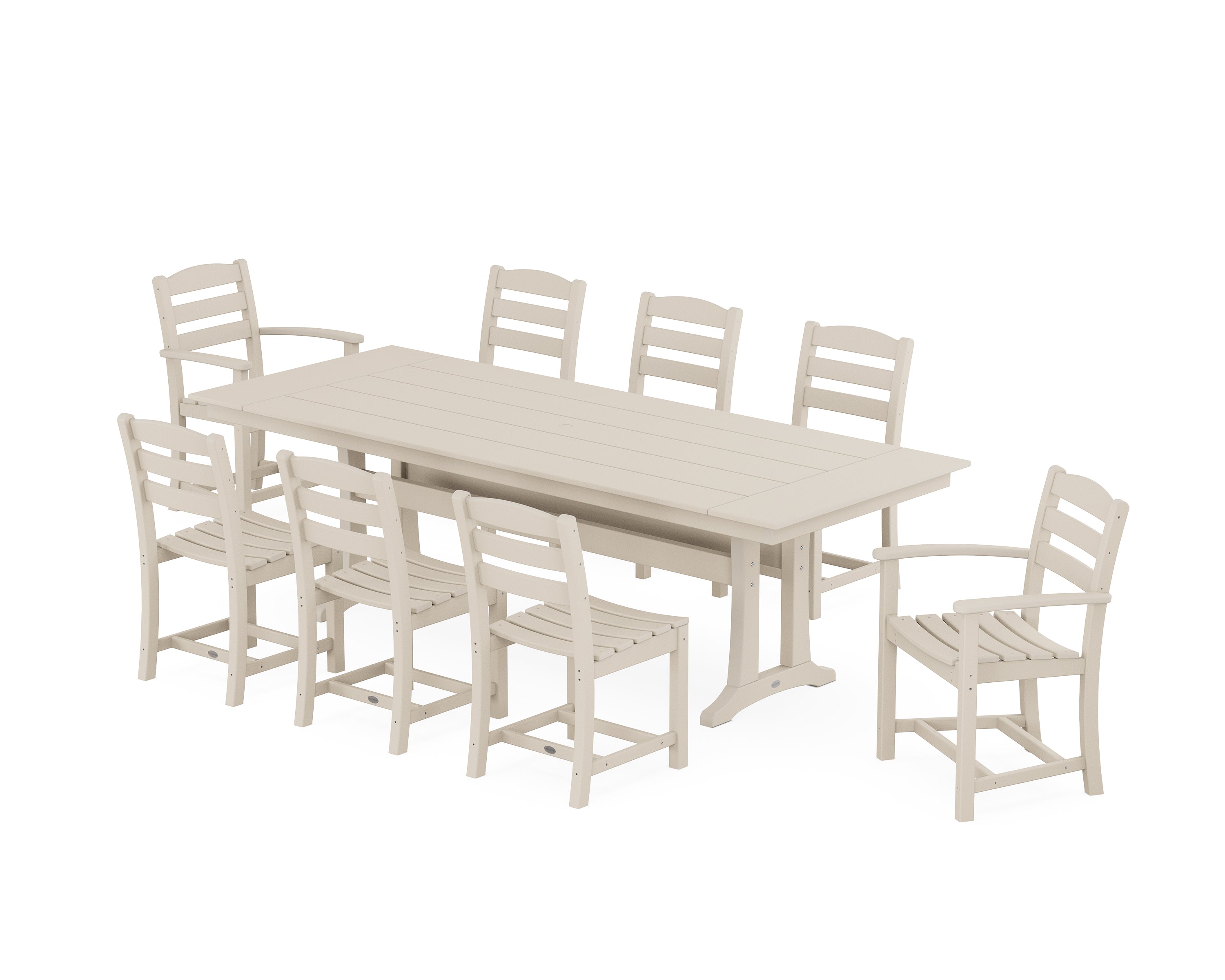 POLYWOOD La Casa Café 9-Piece Farmhouse Dining Set with Trestle Legs in Sand