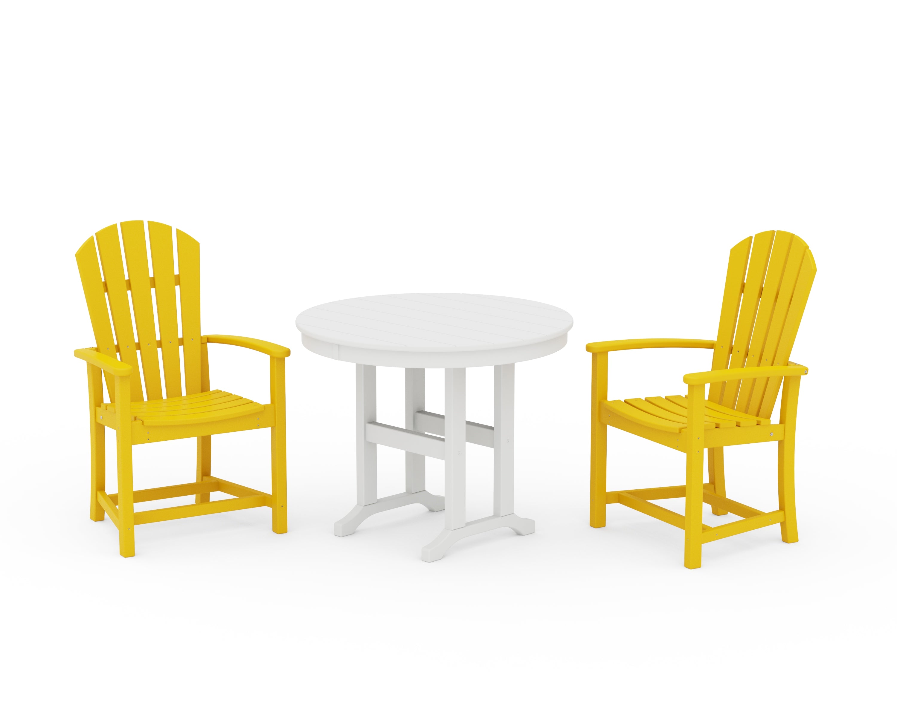 POLYWOOD Palm Coast 3-Piece Round Farmhouse Dining Set in Lemon / White