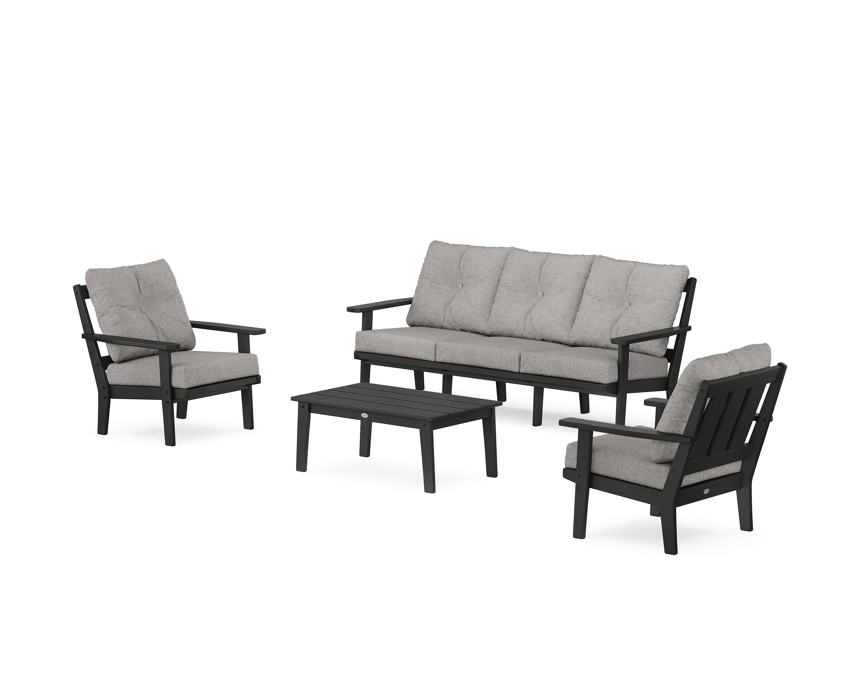 POLYWOOD Oxford 4-Piece Deep Seating Set with Sofa in Black / Grey Mist