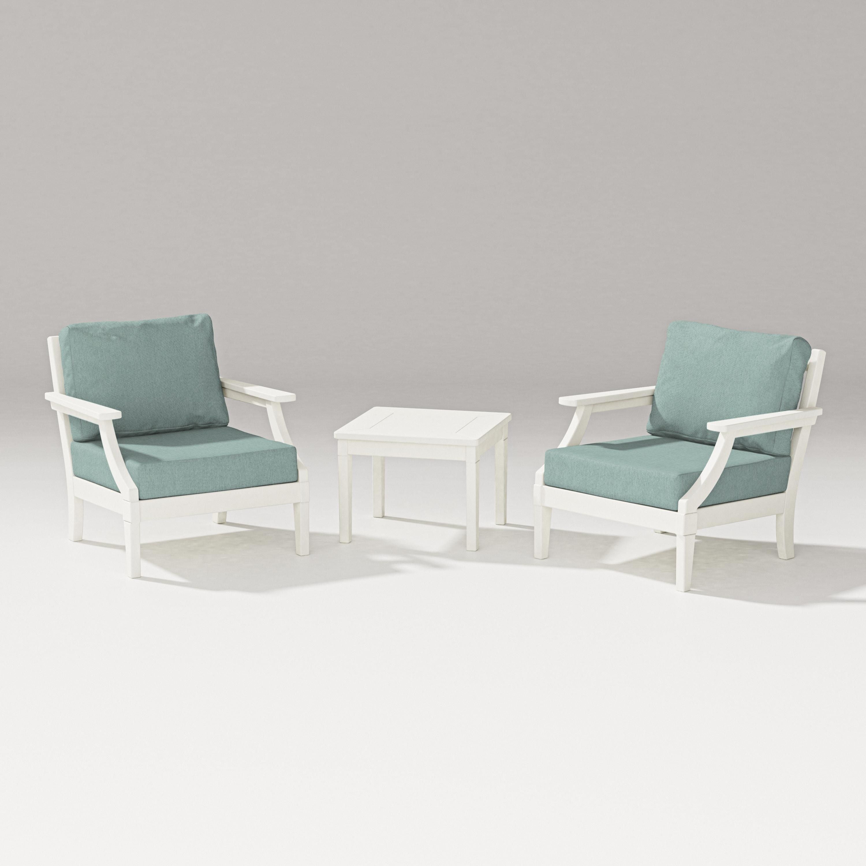 PW Designer Series Estate 3-Piece Lounge Chair Set in Vintage White / Glacier Spa