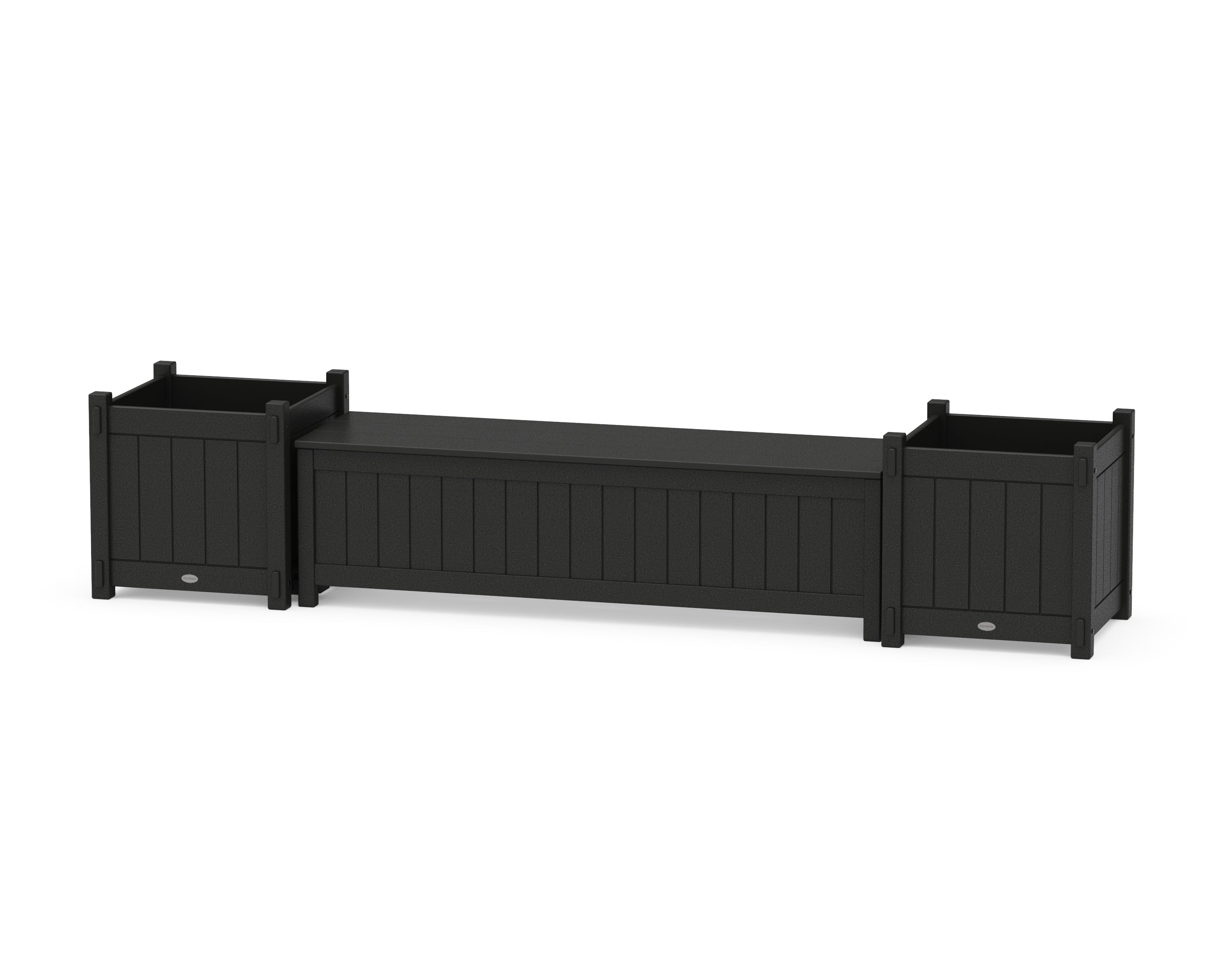 POLYWOOD 60" Vineyard Straight Planter Storage Bench Set- Large in Black