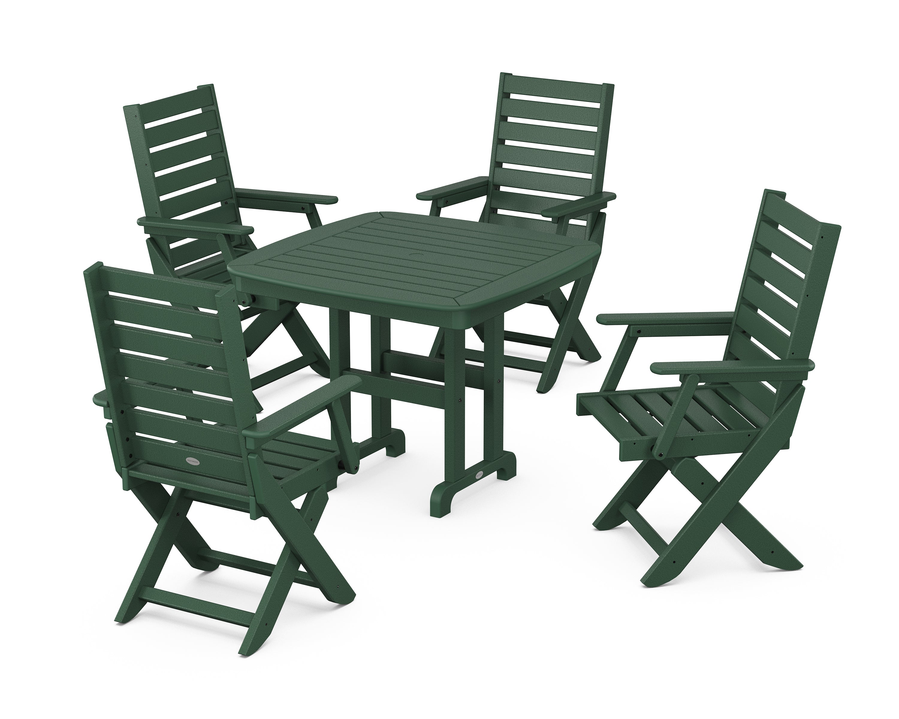 POLYWOOD Captain Folding Chair 5-Piece Dining Set in Green
