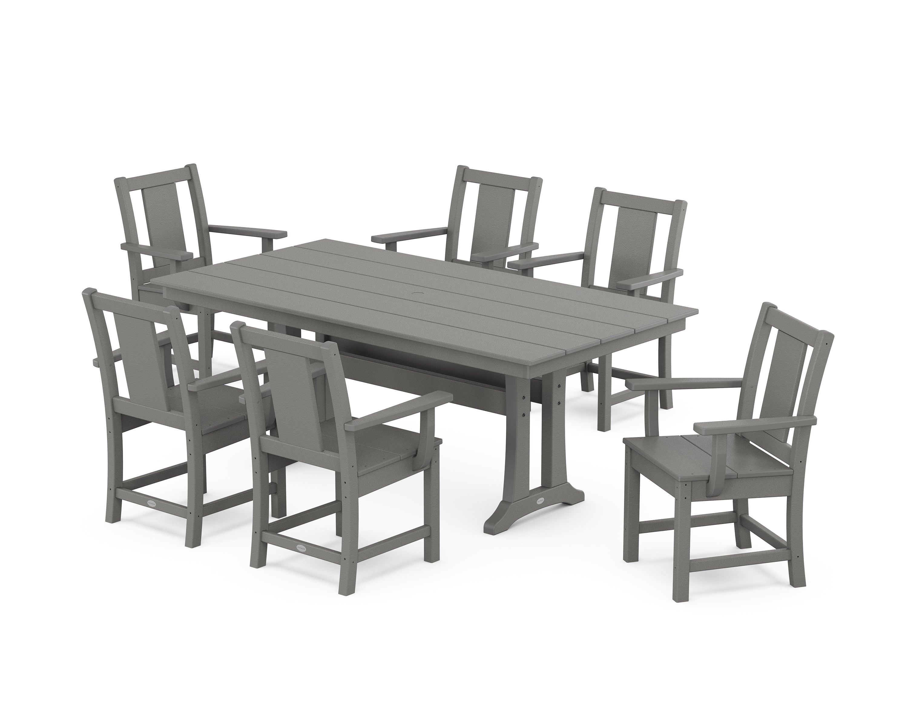 POLYWOOD Prairie Arm Chair 7-Piece Farmhouse Dining Set with Trestle Legs in Slate Grey