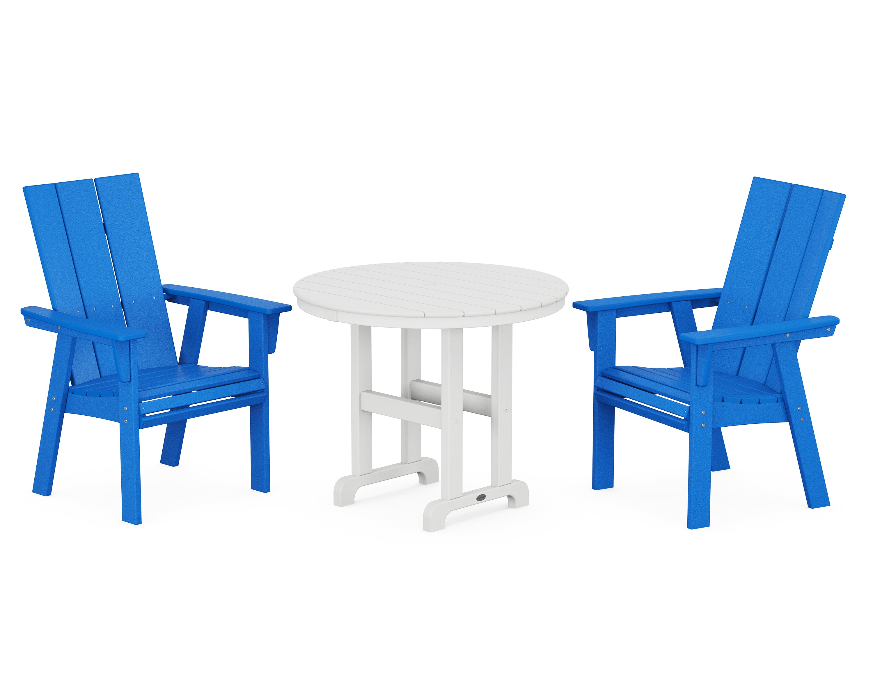 POLYWOOD® Modern Adirondack 3-Piece Round Dining Set in Pacific Blue / White