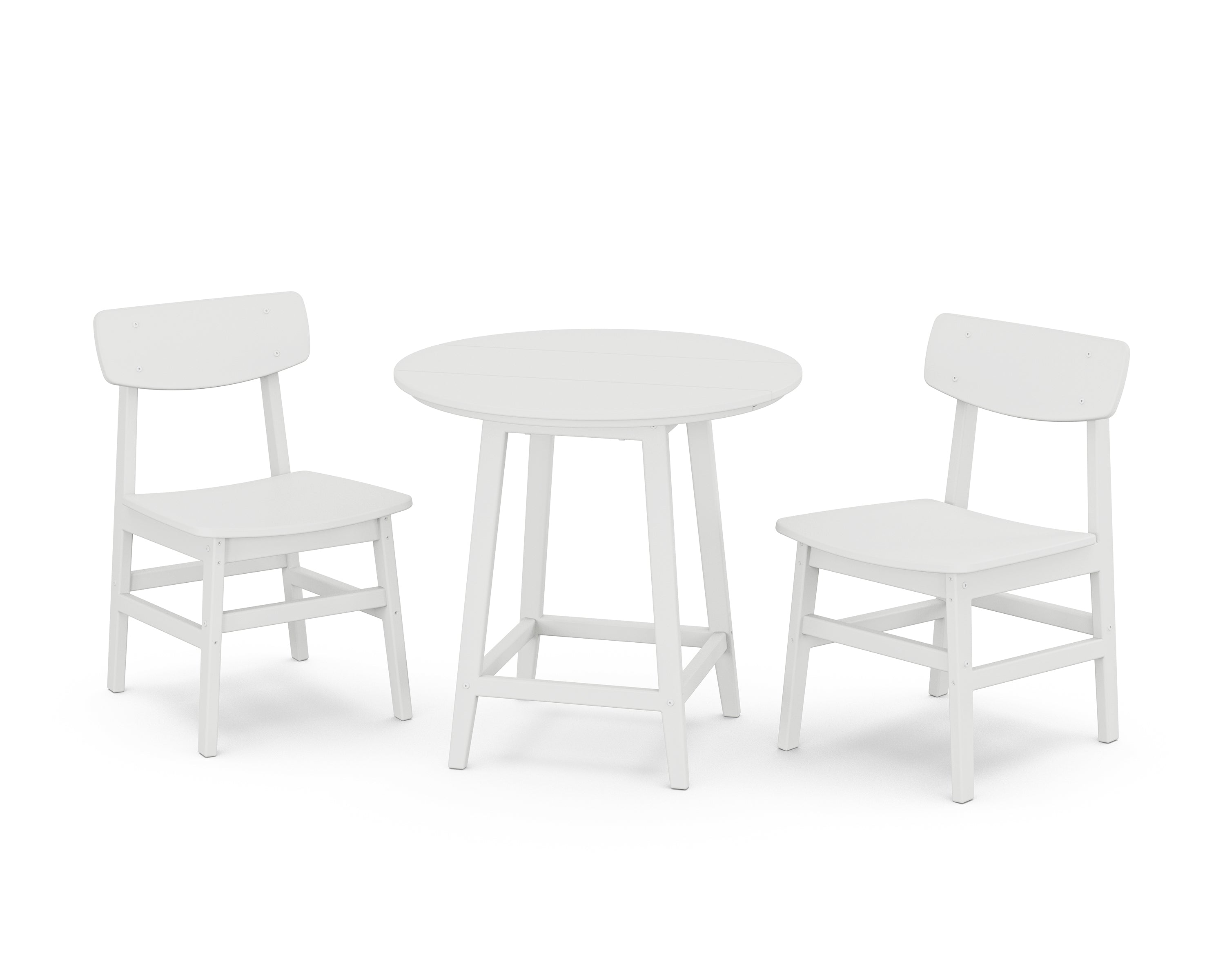 POLYWOOD Modern Studio Urban Chair 3-Piece Round Bistro Dining Set in White