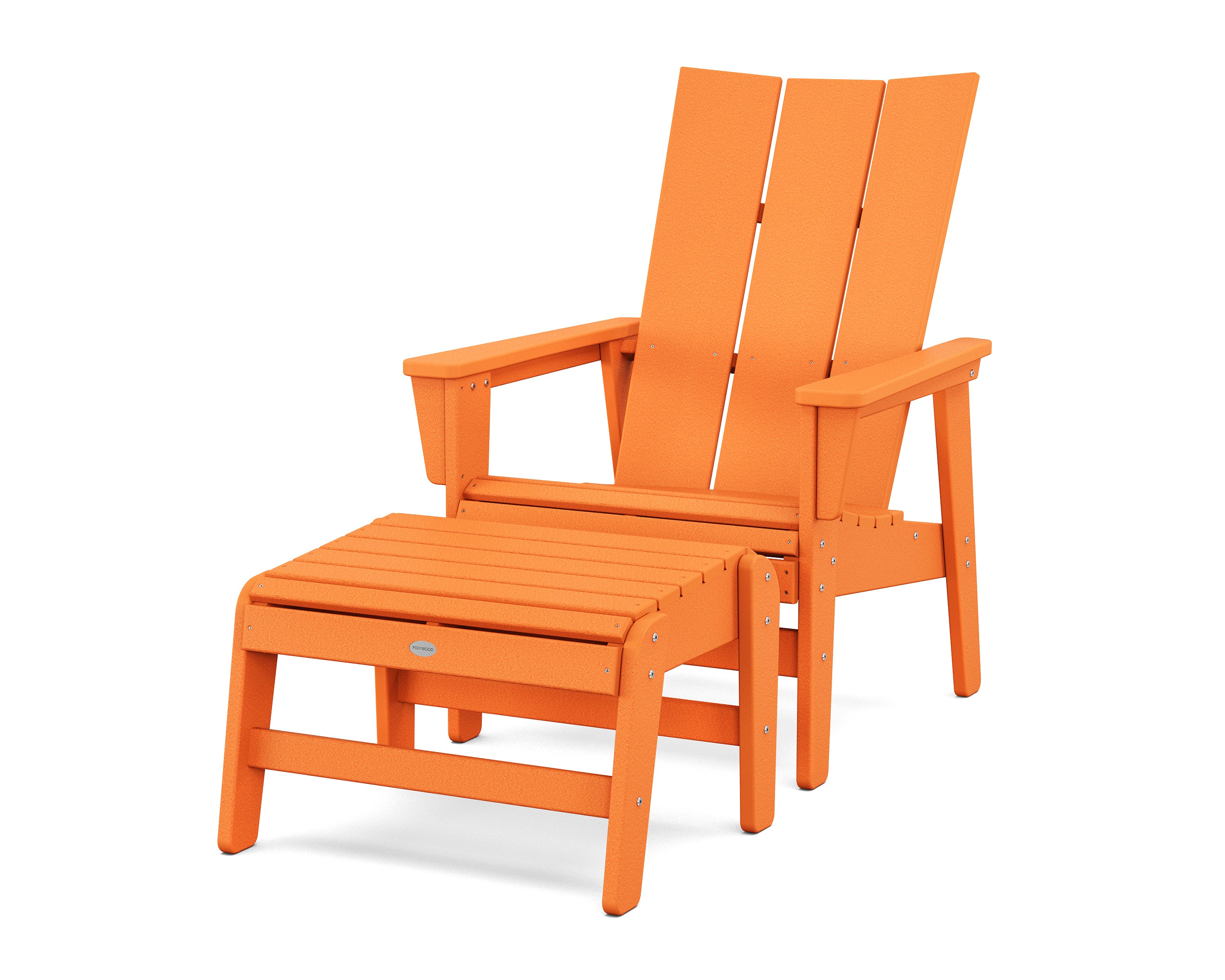 POLYWOOD Modern Grand Upright Adirondack Chair with Ottoman in Tangerine