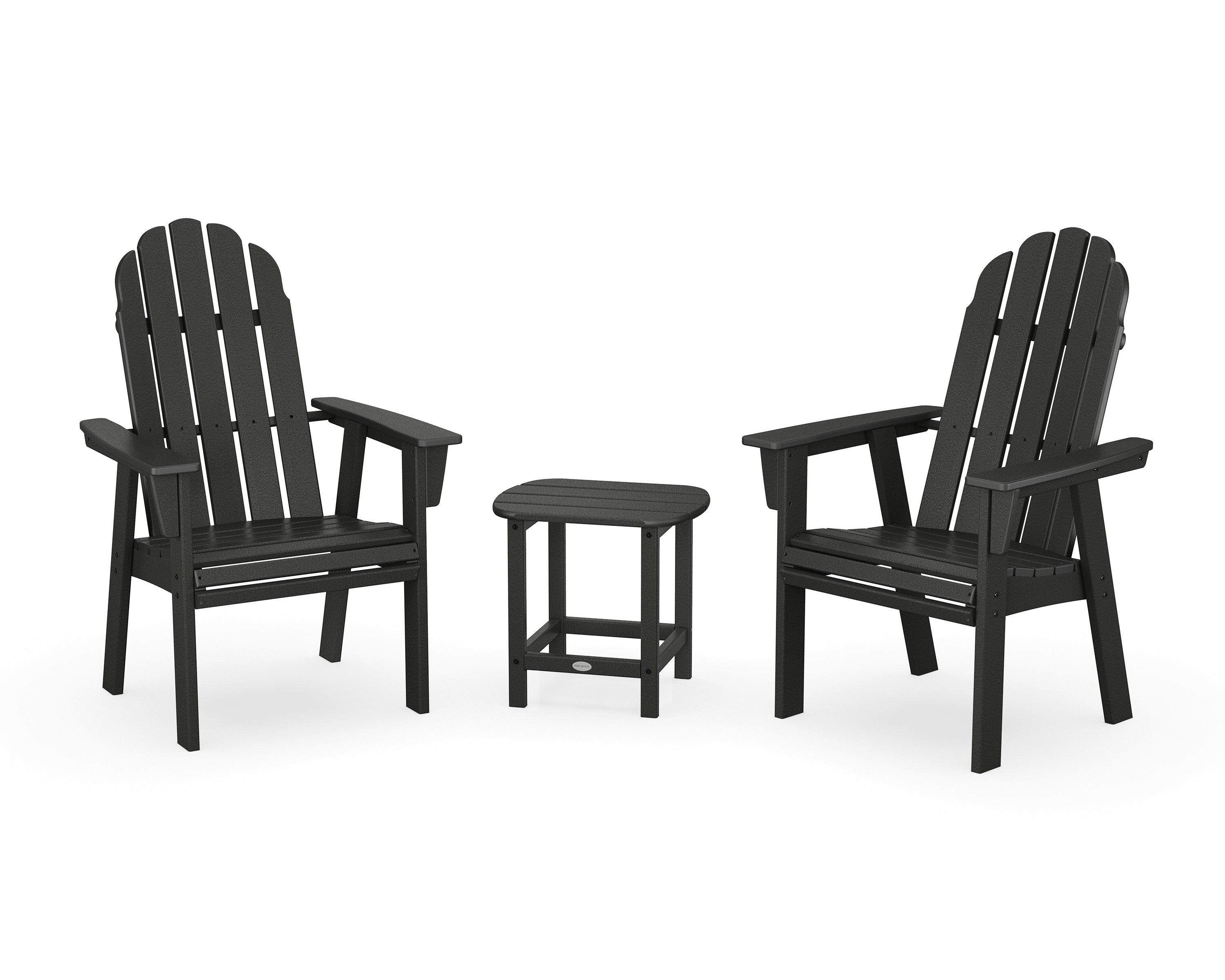 POLYWOOD Vineyard 3-Piece Curveback Upright Adirondack Chair Set in Black
