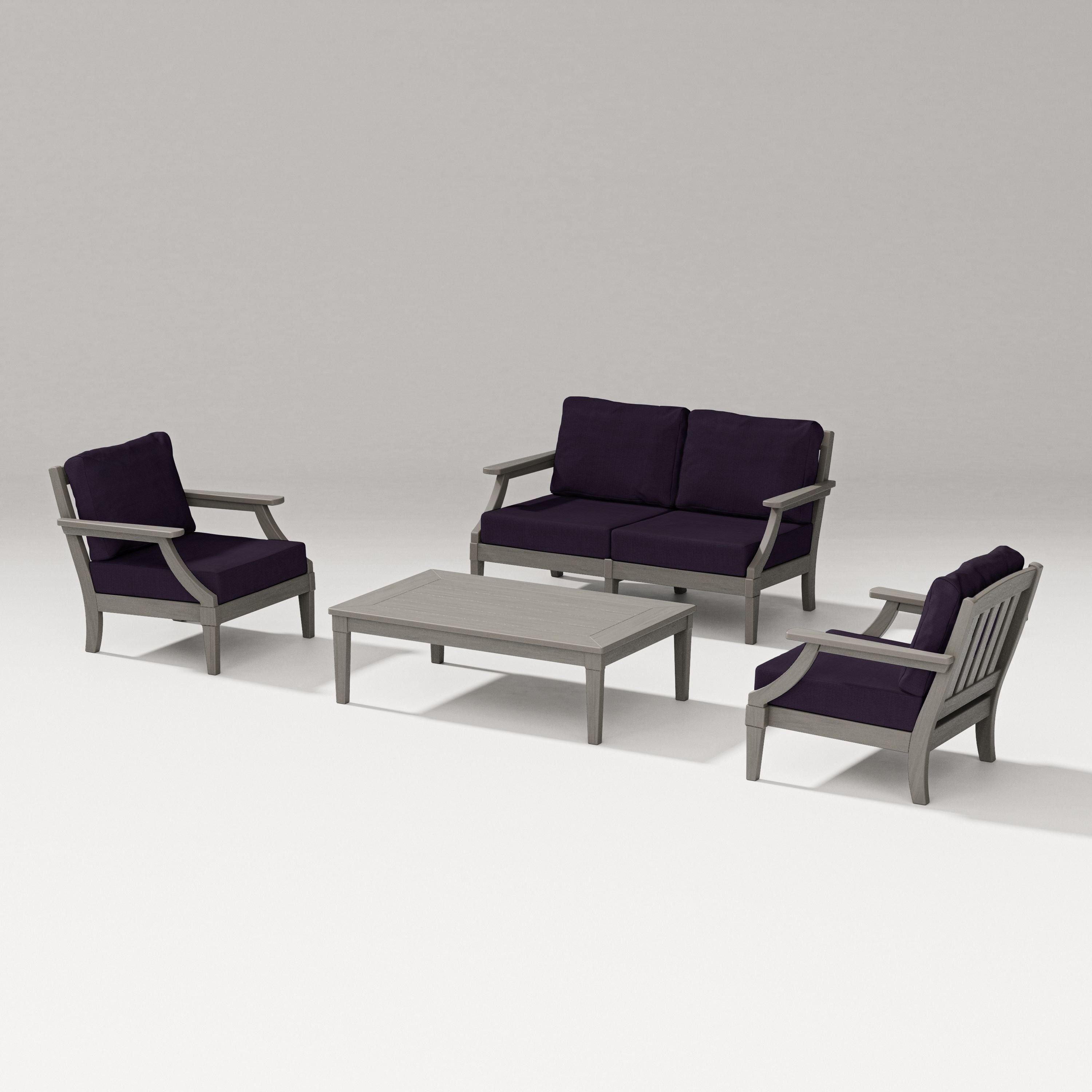 PW Designer Series Estate Lounge 4-Piece Loveseat Set in Driftwood / Navy Linen
