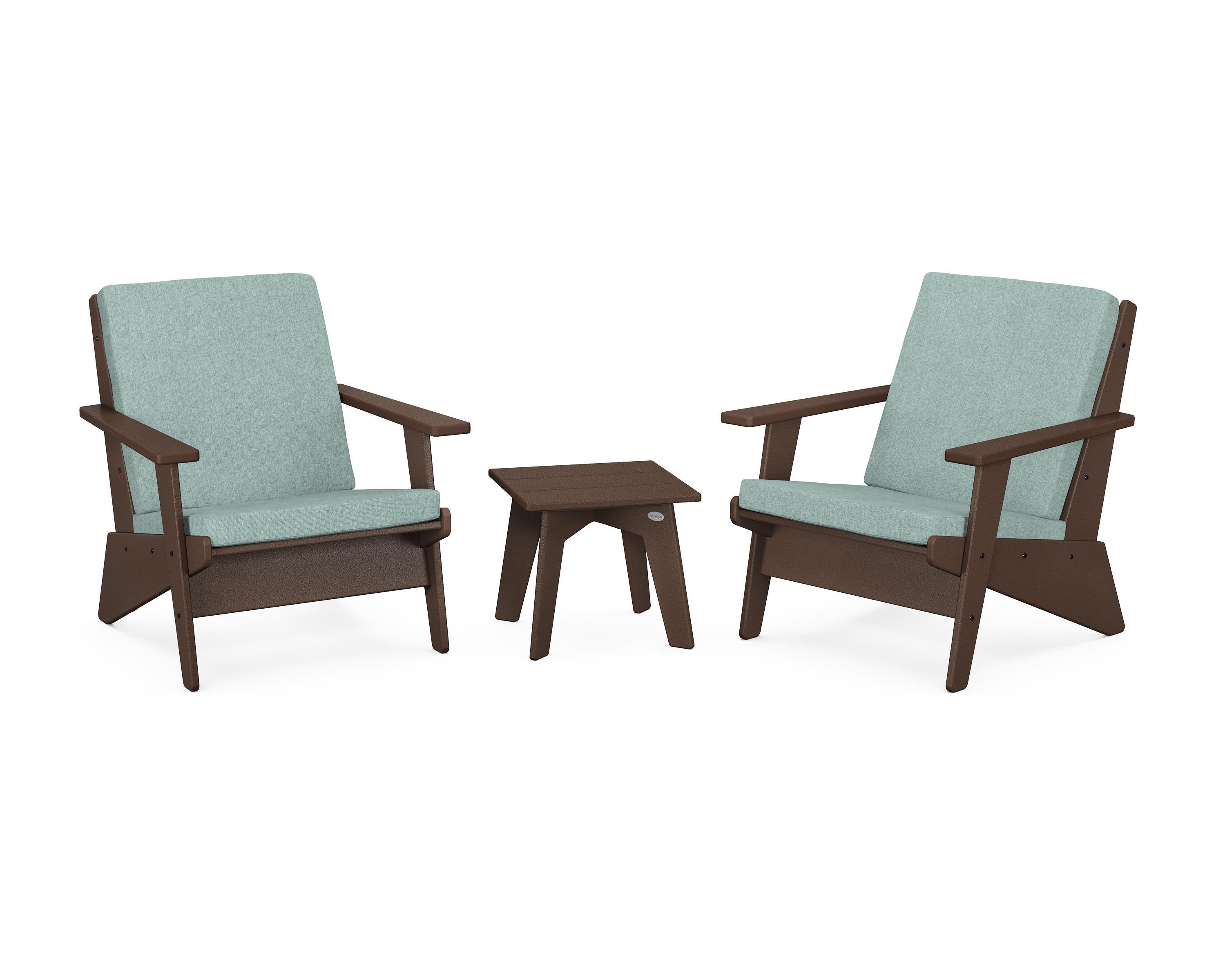POLYWOOD Riviera Modern Lounge 3-Piece Set in Mahogany / Glacier Spa