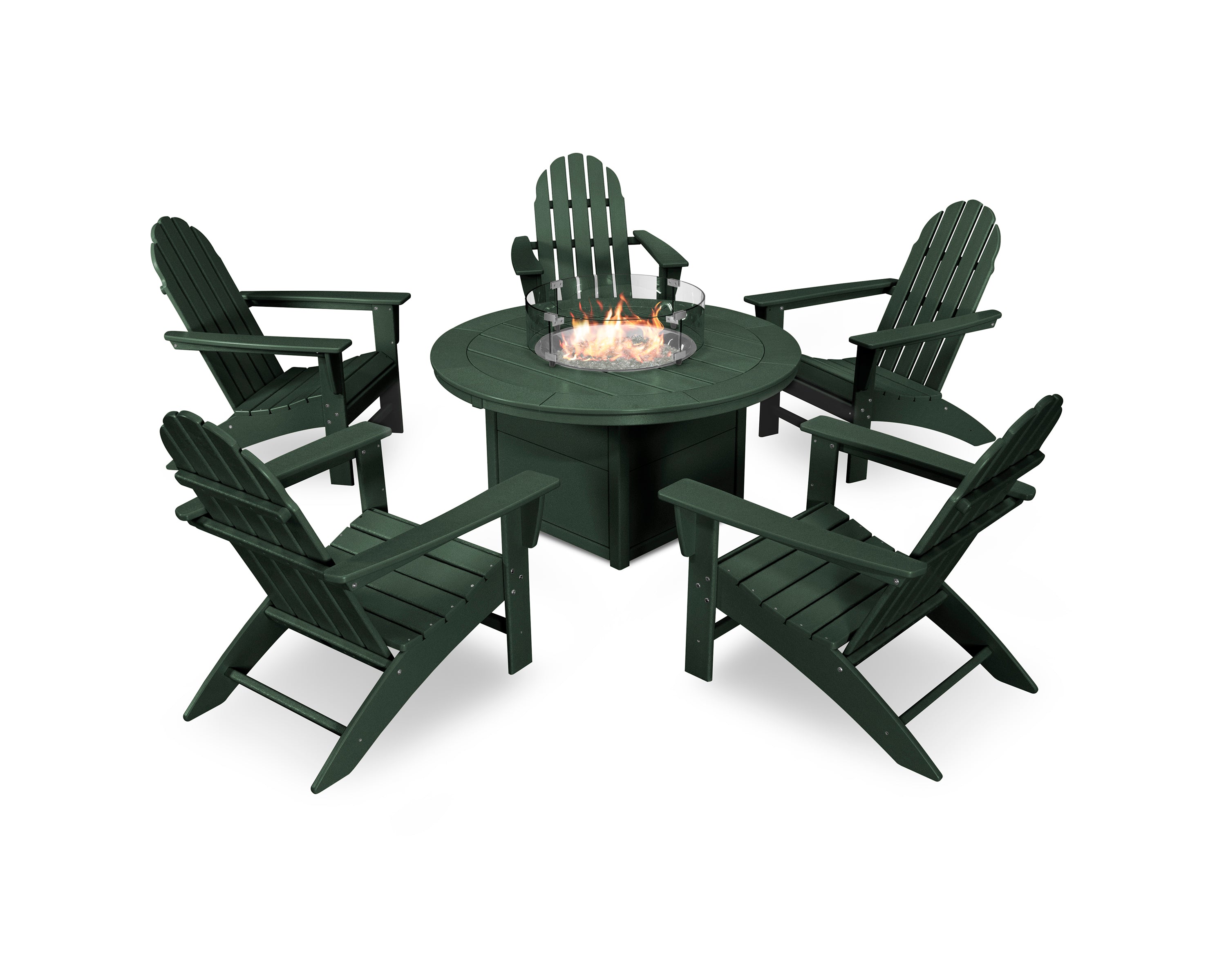 POLYWOOD® Vineyard Adirondack 6-Piece Chat Set with Fire Pit Table in Green