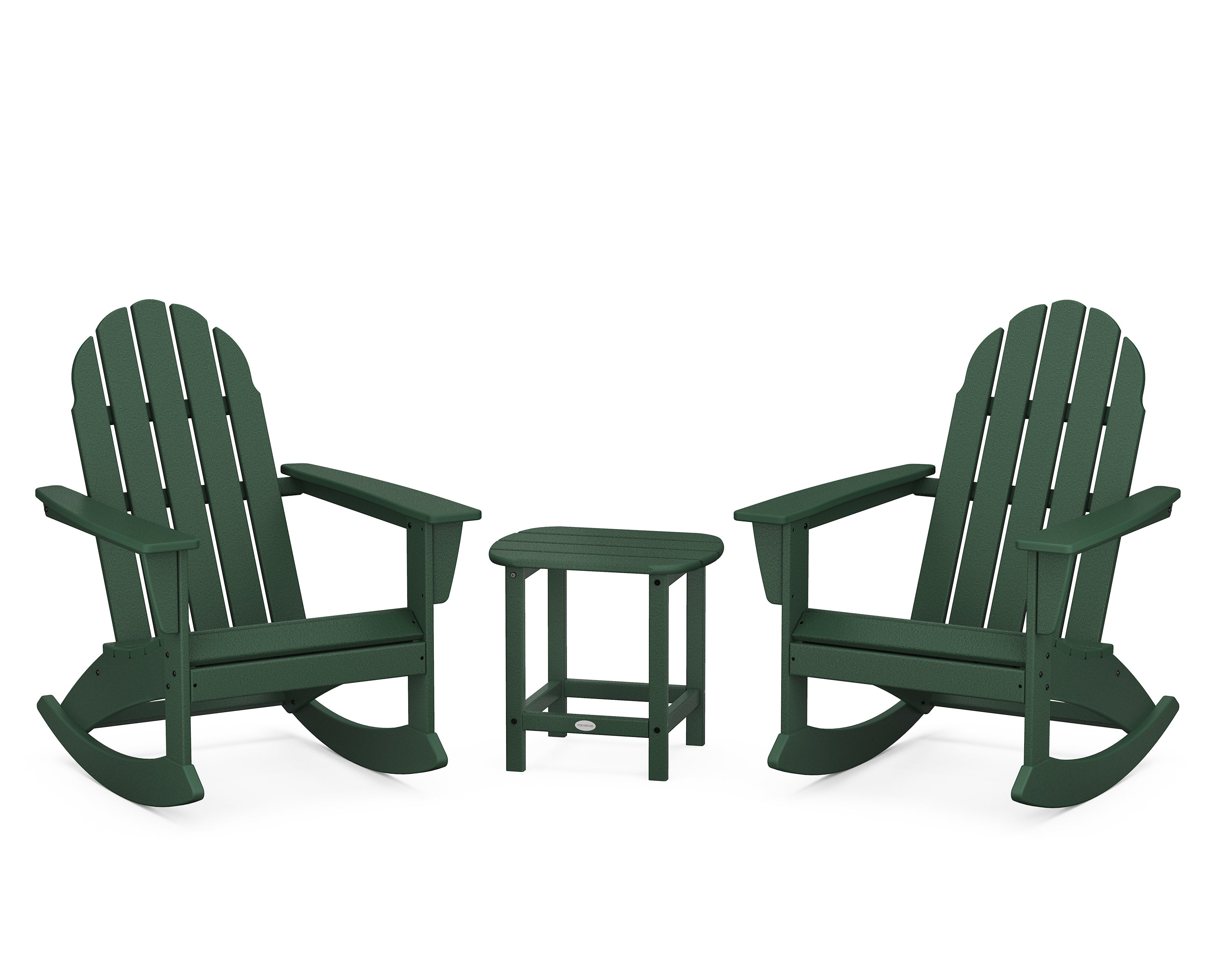 POLYWOOD Vineyard 3-Piece Adirondack Rocking Chair Set with South Beach 18" Side Table in Green